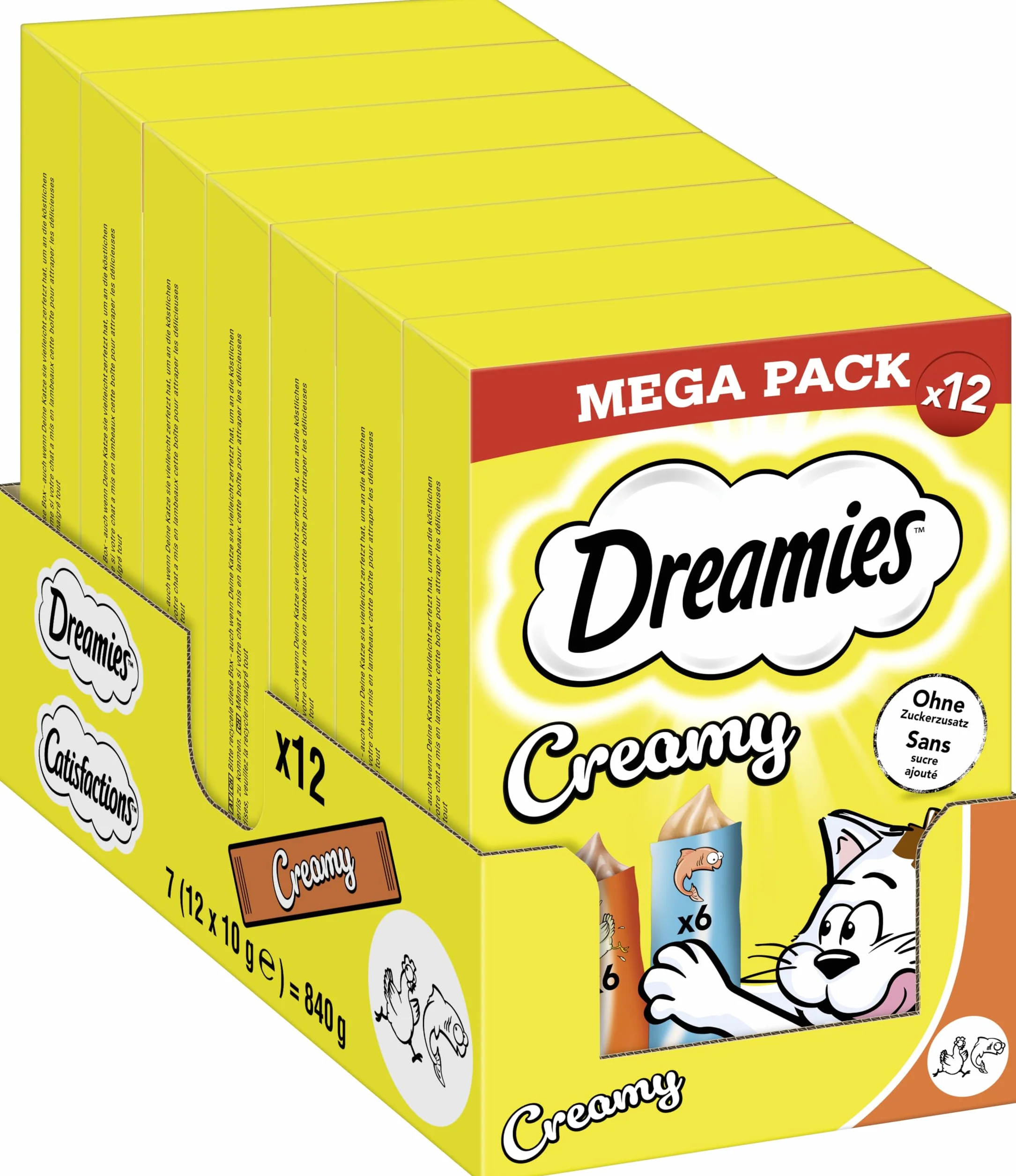 Dreamies Creamy Snacks kremowe przekąski dla kotów z kurczakiem i łososiem megapak 7 x 12 x 10 g