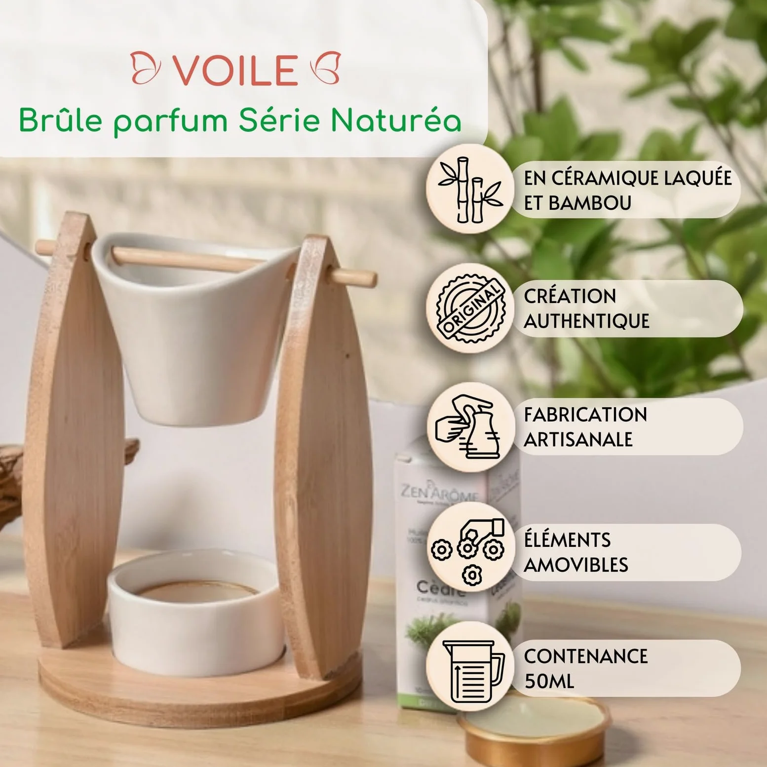 Brule perfumy bambusowe i ceramiczne woal z odpowiednią świecą i trzema topiącymi się w ofercie