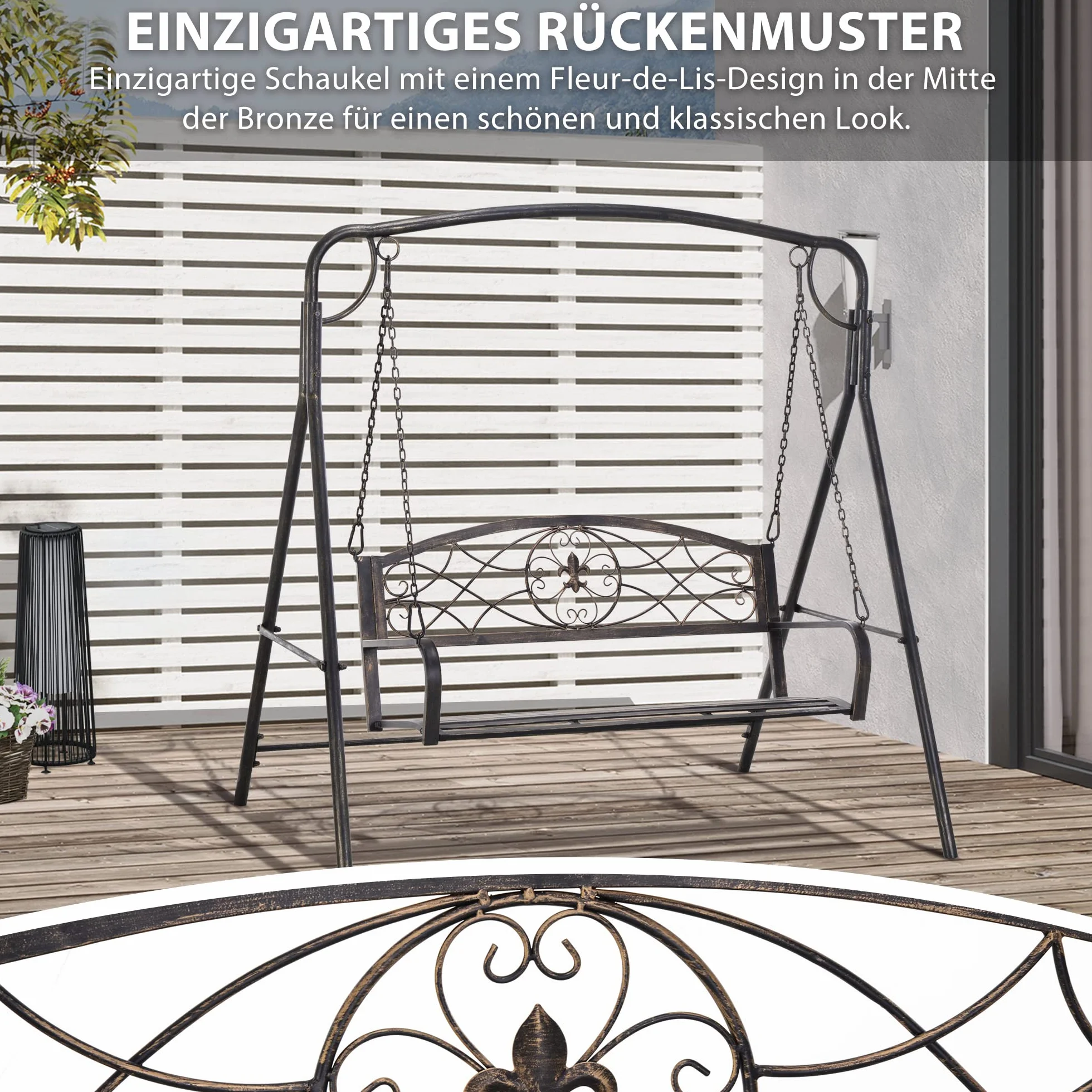Huśtawka ogrodowa Outsunny dla 2 osób, huśtawka z daszkiem, metal, brąz, 167 x 123 x 175 cm