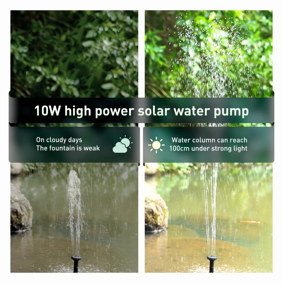 Słoneczna pompa wodna, 10W Solar Wody Wysokość 200 cm,z panelem słonecznym i 3 dyszami do kąpieli ptaków, akwarium, mały staw, ogród