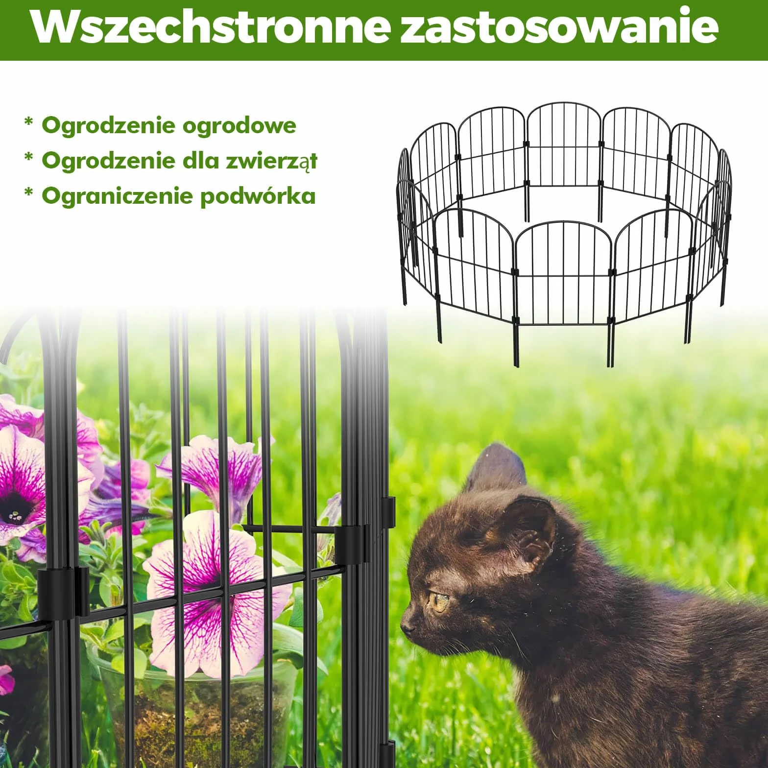 Ogrodzenie ogrodowe, 10 sztuk, kompletny zestaw dekoracyjny, metalowy płot wtykowy, łuk, płot ogrodowy, metalowe elementy ogrodzenia, ogrodzenie dla psów (łuk górny-B)