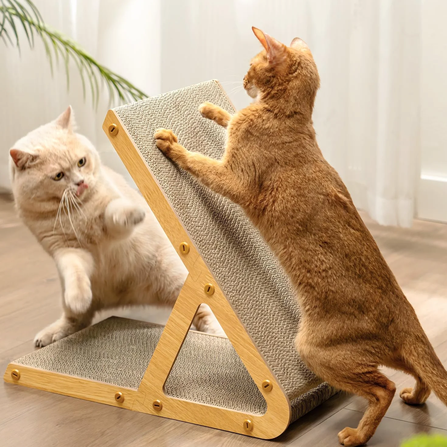 Conlun A-Frame Cat Scratching Board 2w1 Vertical Horizontal Cardboard Scratcher with Wooden Stand for Furniture Protection