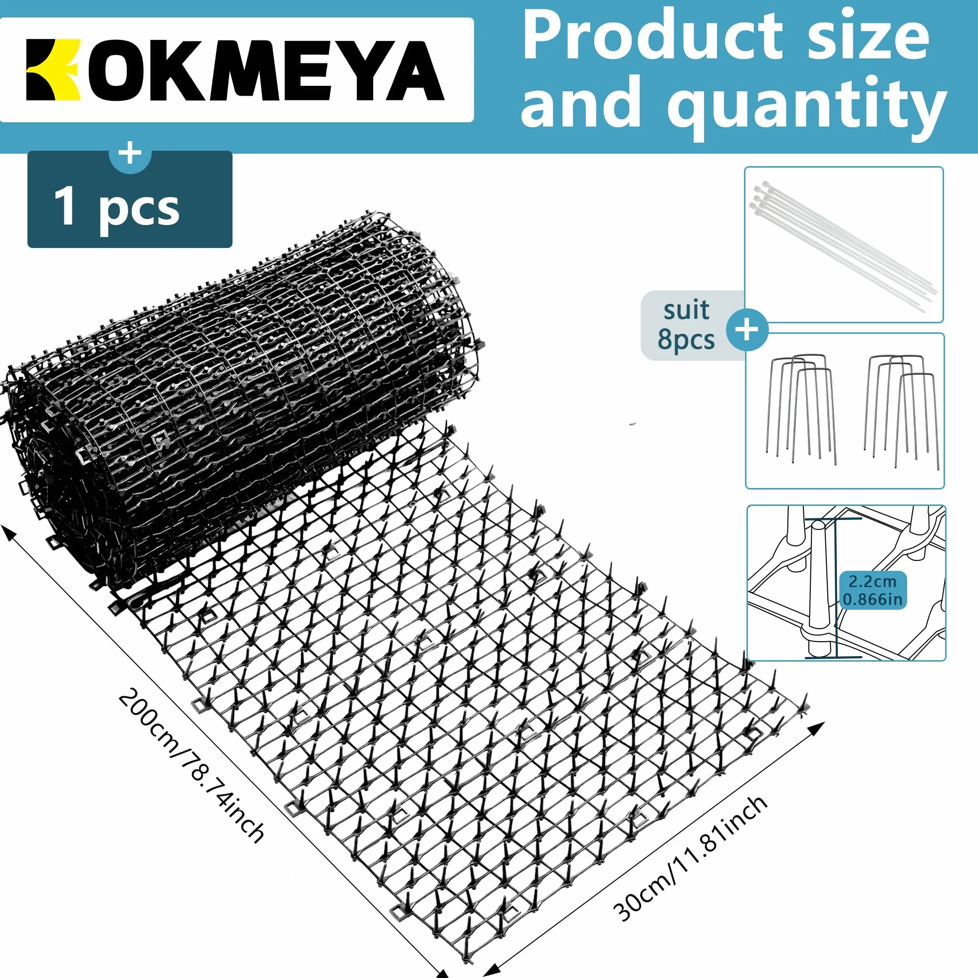 Mata odstraszająca koty z kolcami 2m x 30cm paski przeciw kotom do ogrodu ogrodzenia z 8 kołkami