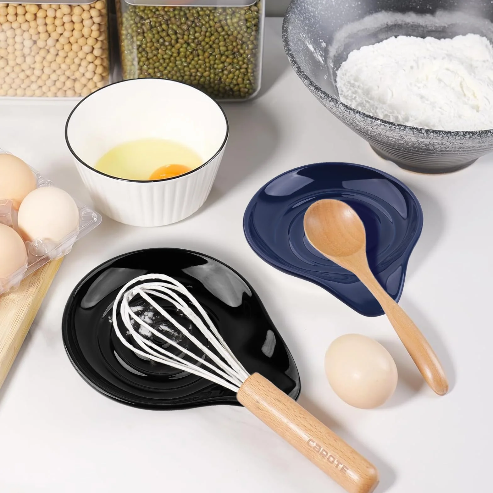 Ceramiczna półka na łyżki do kuchni, odporna na wysokie temperatury, duża półka na łyżki do chochli, łyżek, łopatek, nadaje się do mycia w zmywarce (czarna)