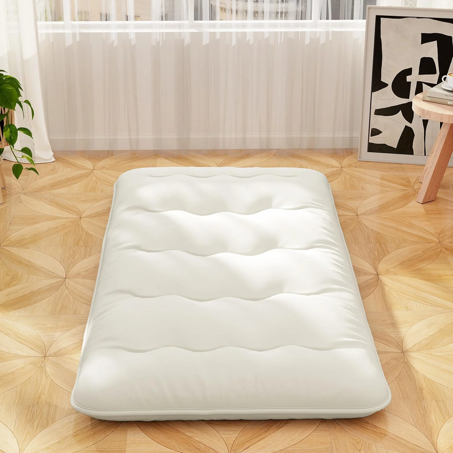 COSTWAY Japoński materac futon, mata tatami, materac podłogowy, składany materac z poszewką nadającą się do prania, składana mata do spania z torbą do noszenia, beżowy, 90 x 200 cm