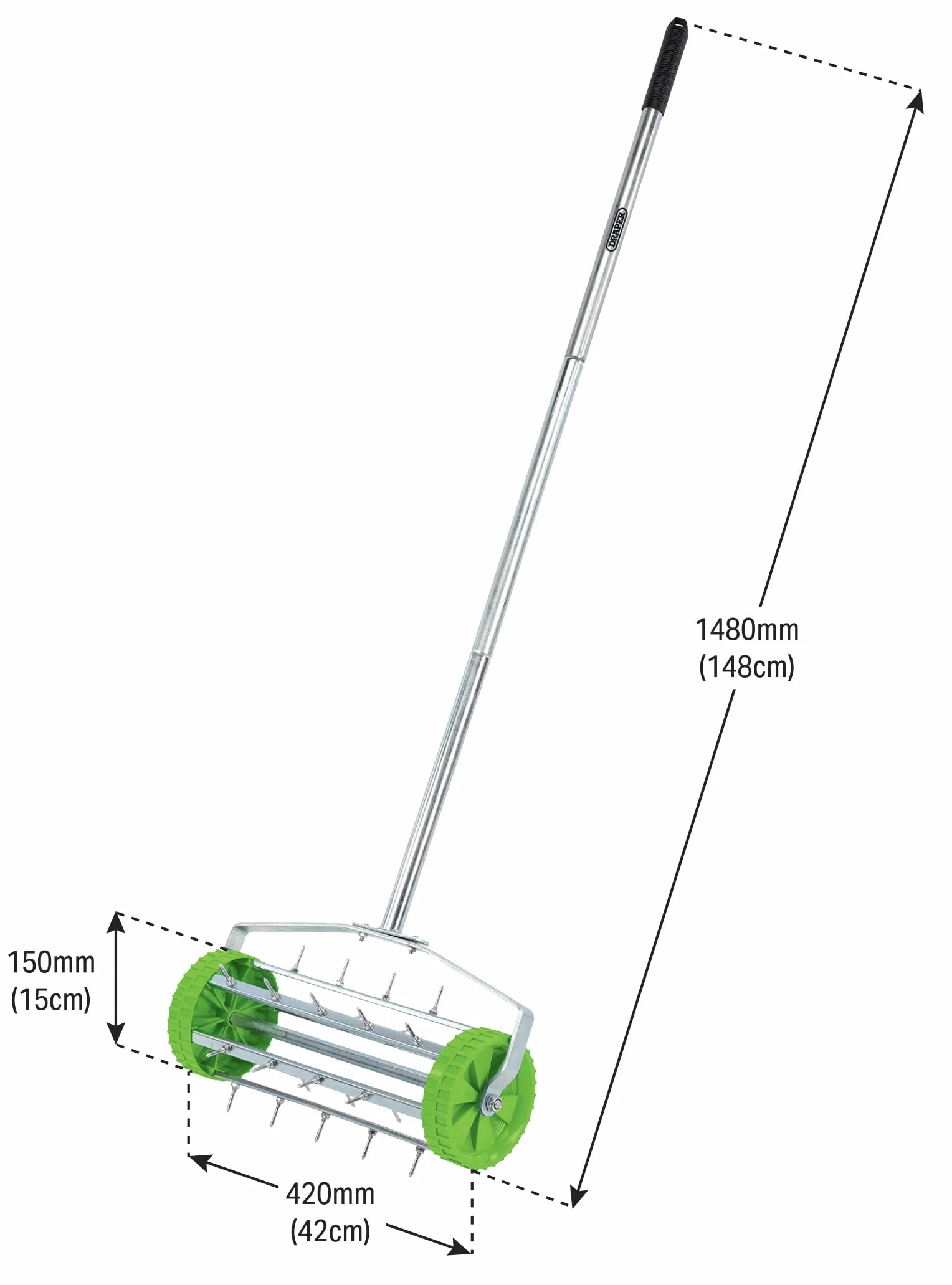 Draper Napowietrzacz do trawnika z bębnem kolczastym 450 mm - 83983 - do napowietrzania trawy ogrodowej z zębami 33 mm