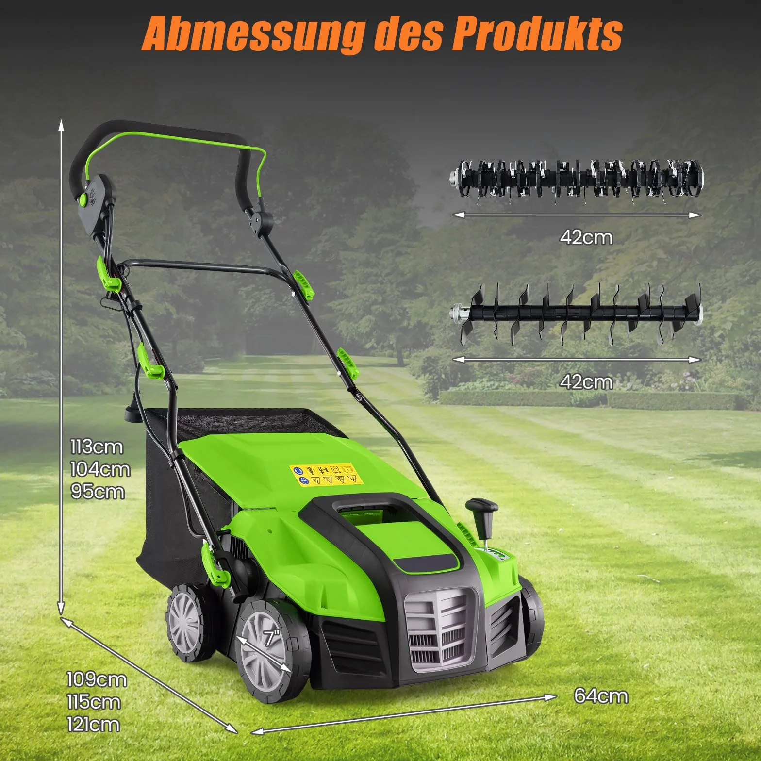 GOPLUS Elektryczny wertykulator 2 w 1, wertykulator trawnika o mocy 2000 W, szerokość robocza 40 cm, 3-stopniowa regulacja wysokości, 5 stopni głębokości roboczej, kosz na trawnik 55 l, do pielęgnacji