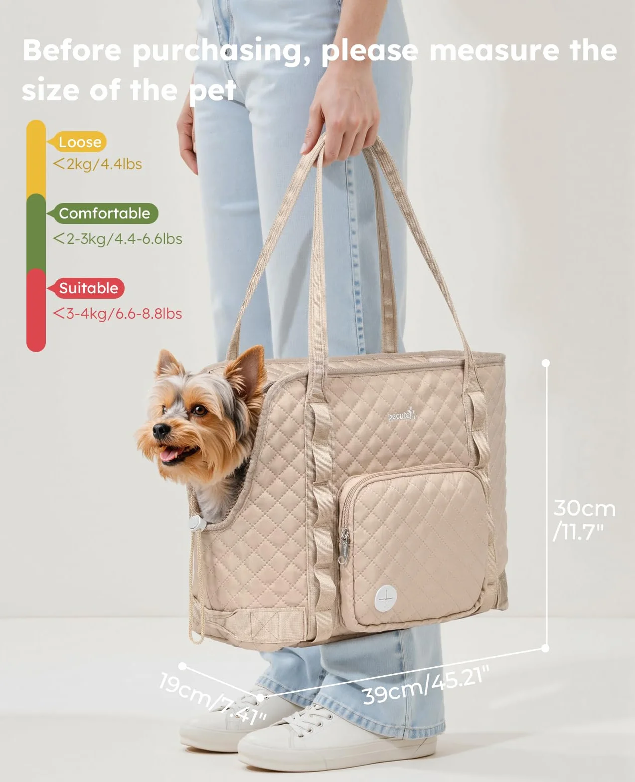 Pecute torba dla małych psów 4 kg składana torba transportowa khaki