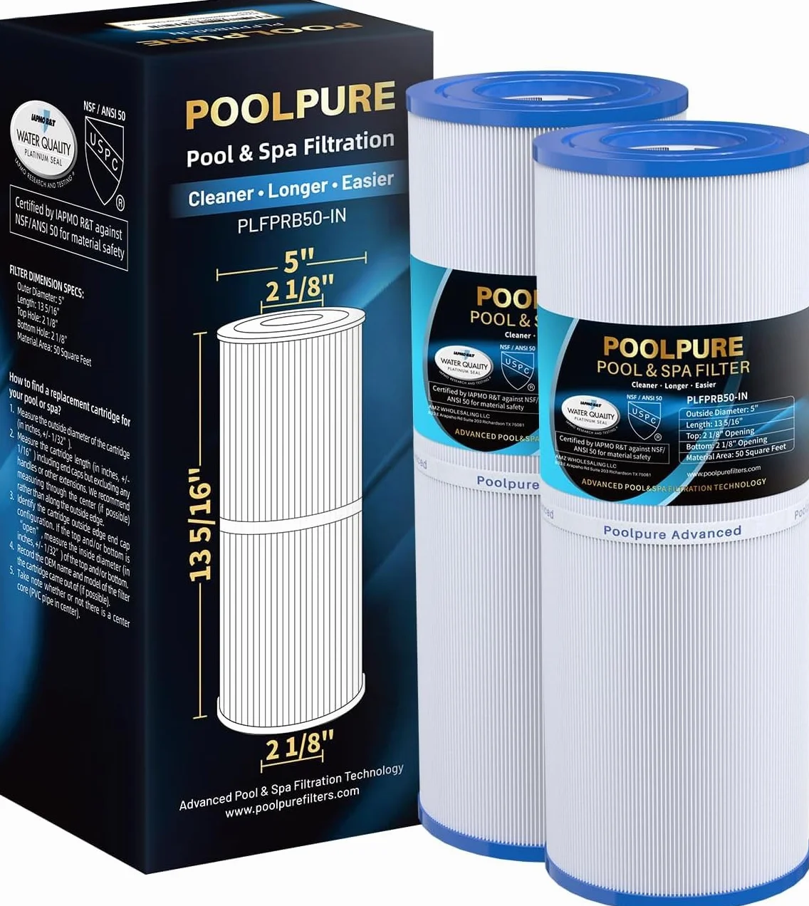 POOLPURE Filtr spa do wanny z hydromasażem . Kompatybilny z Pleatco PRB50-IN, PRB501N, Unicel C-4950, Filbur FC-2390, Dynamic 03FIL1600, 50 m2 Wkład filtra Spa 5 x 13