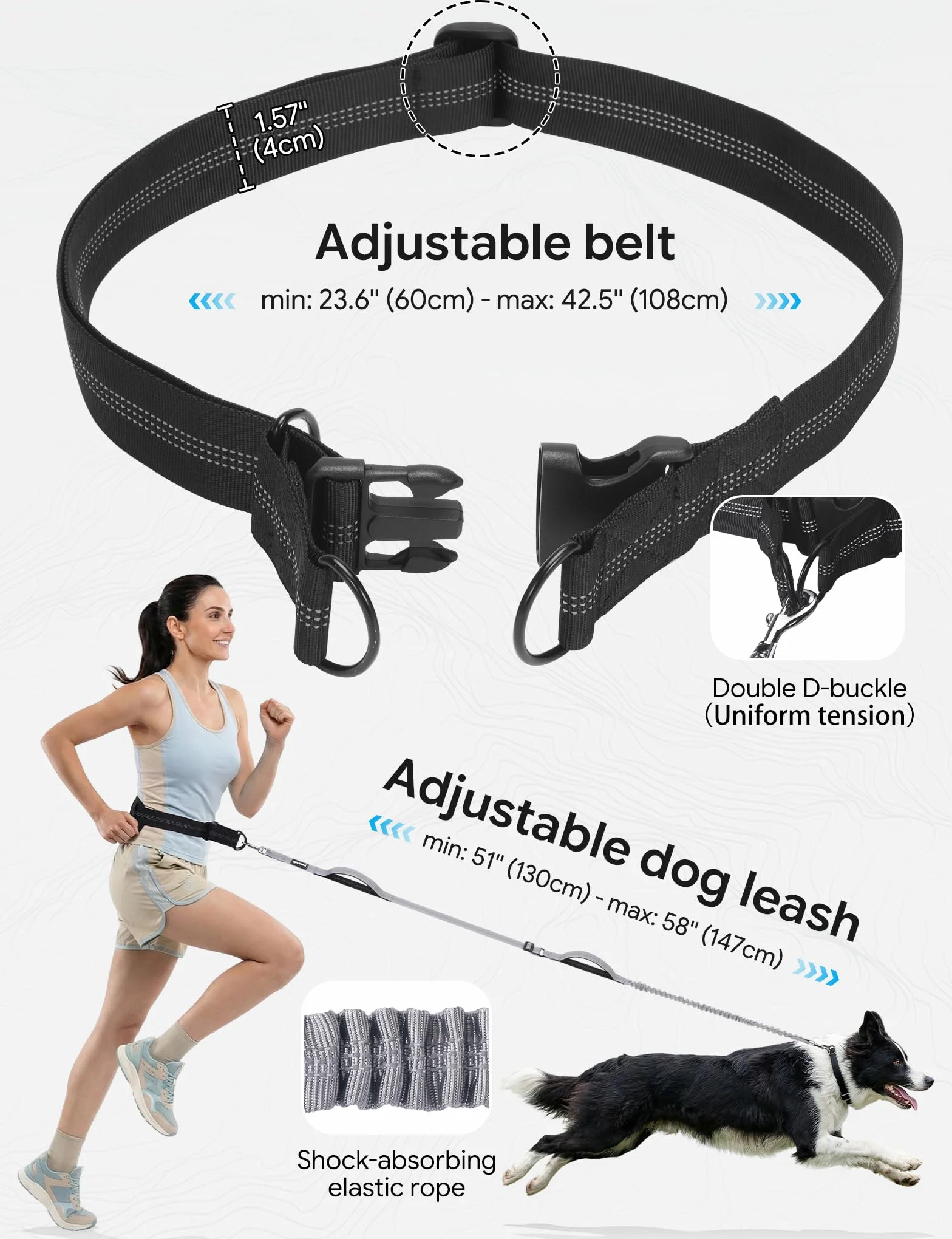 Pecute Smycz do biegania dla psa bez użycia rąk 50 kg szara