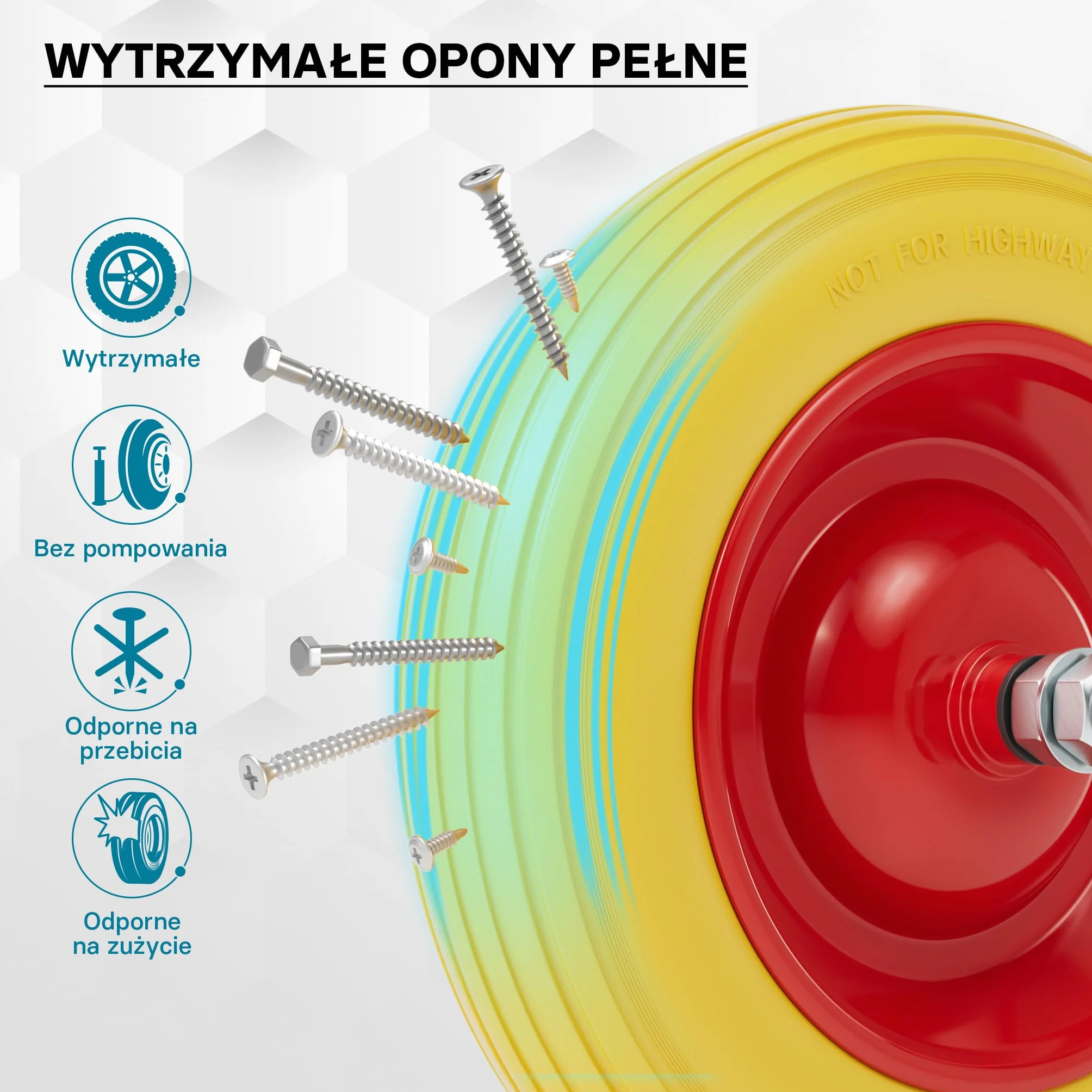 Wiltec Koło do taczki PU 3.50-8 do 160 kg koło pełne o wymiarach 92 x 392 mm, odporne na przebicia, poliuretanowe