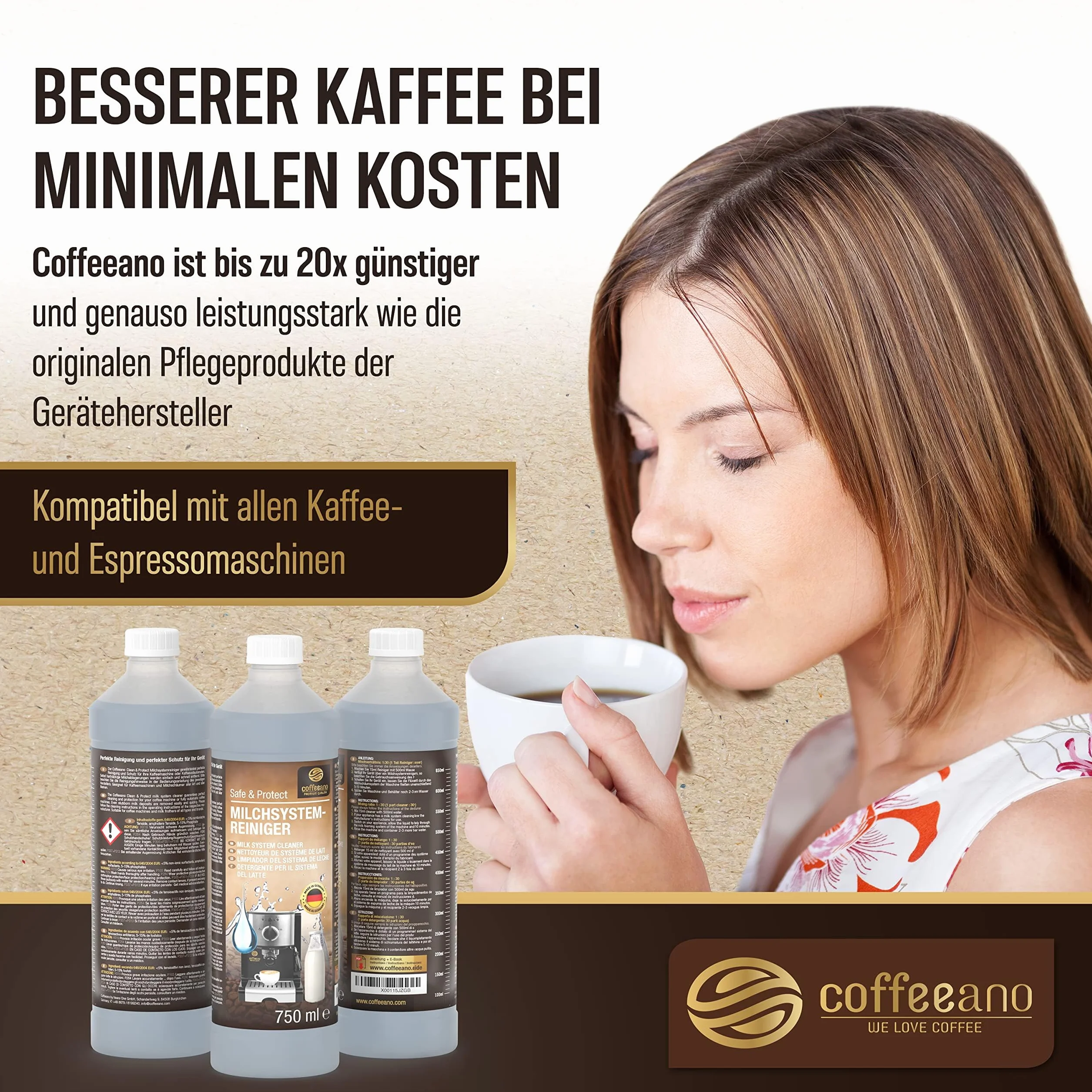 Coffeeano 2x 750ml środek do czyszczenia układu mleka do ekspresów do kawy i maszyn do kawy | 100 zastosowań | Dla Delonghi, Siemens, seria EQ, Jura, Krups, Bosch, Miele, Melitta, WMF i wielu innych.