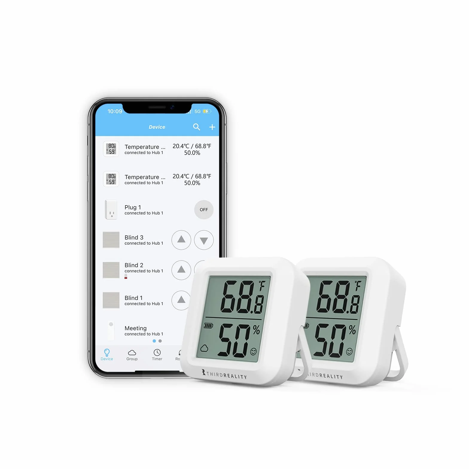 THIRDREALITY Zigbee czujnik temperatury i wilgotności, zestaw 2 szt. z cyfrowym wyświetlaczem LCD, wymaganym hubem ZigBee, nagrywaniem aplikacji, zdalnym monitorowaniem i automatyzacją inteligentnego