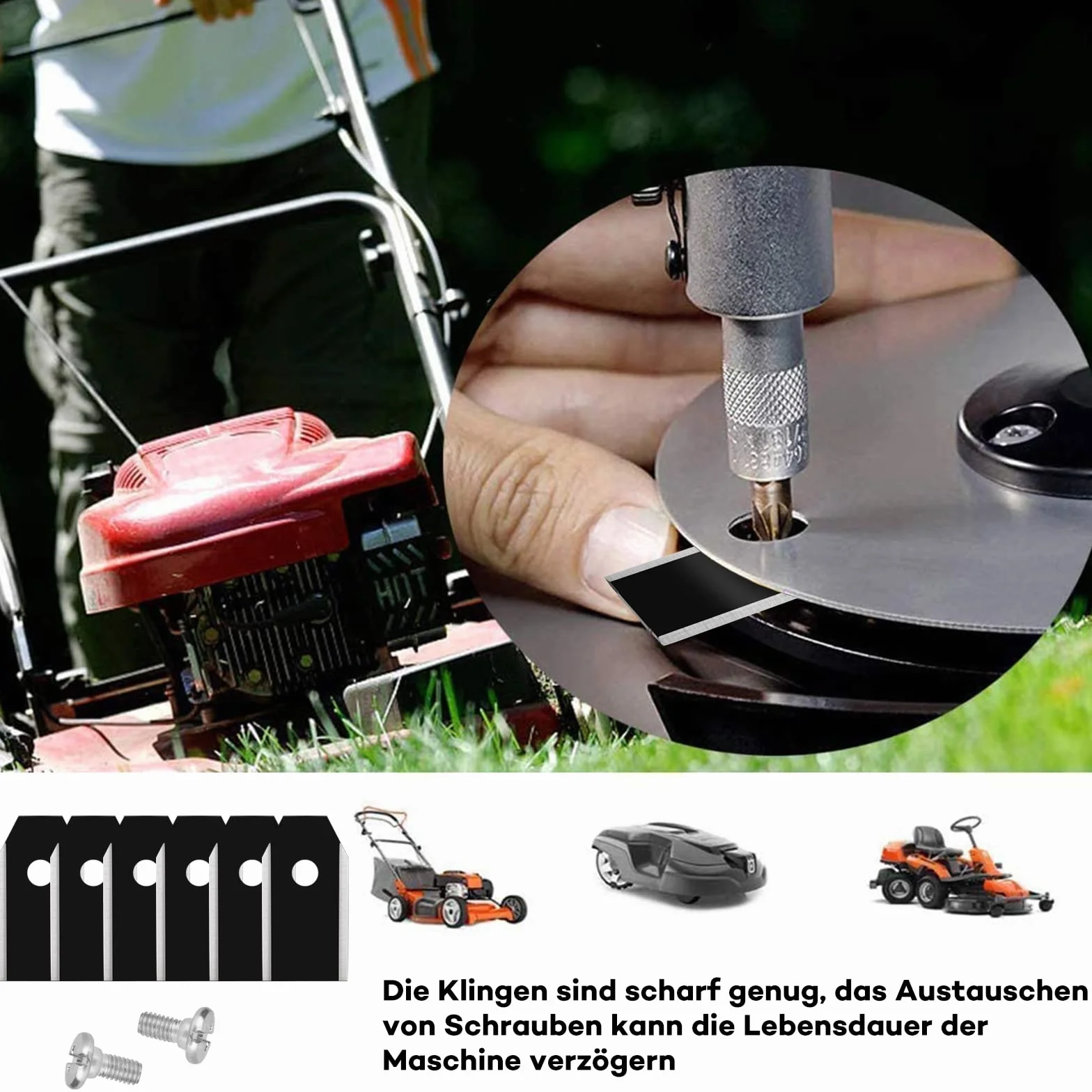 30 x tytanowe ostrza noży, wymienne ostrza Linkbro z 30 śrubami do wszystkich robotów koszących Gardena i Husqvarna Automower, ostrza do kosiarki do trawy