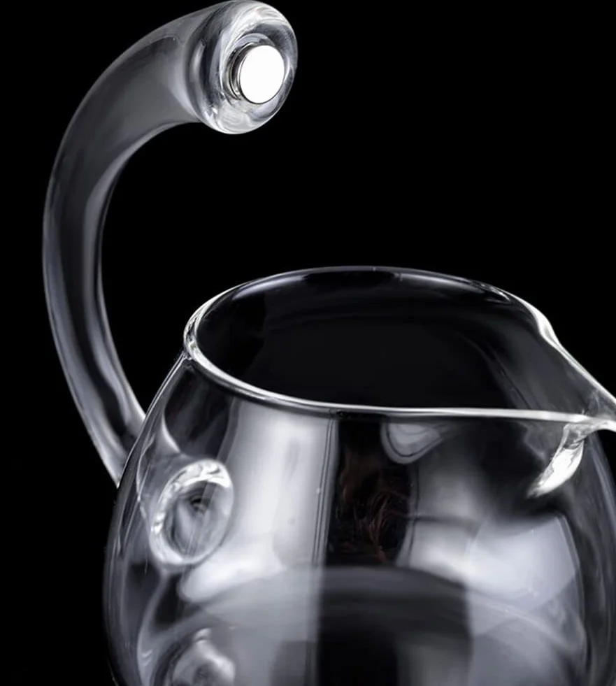 Półautomatyczny szklany czajniczek, Lazy Kungfu Drip Teapot z zaparzaczem, wzór kwiatu lotosu, żaroodporny szklany zestaw do herbaty, odpowiedni do recepcji w domu/biurze (przezroczysty,