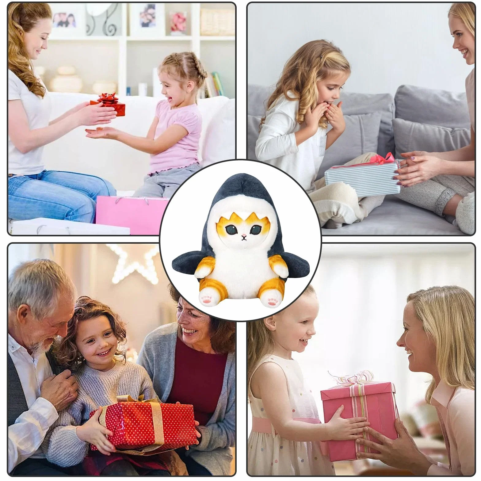 Pluszowa zabawka, kot rekin 22 cm, pluszowa lalka, rekin kot, pluszowa zabawka, kot Kawaii, przytulanka do domu/biura/salonu/sypialni, prezent dla dzieci (żółta)