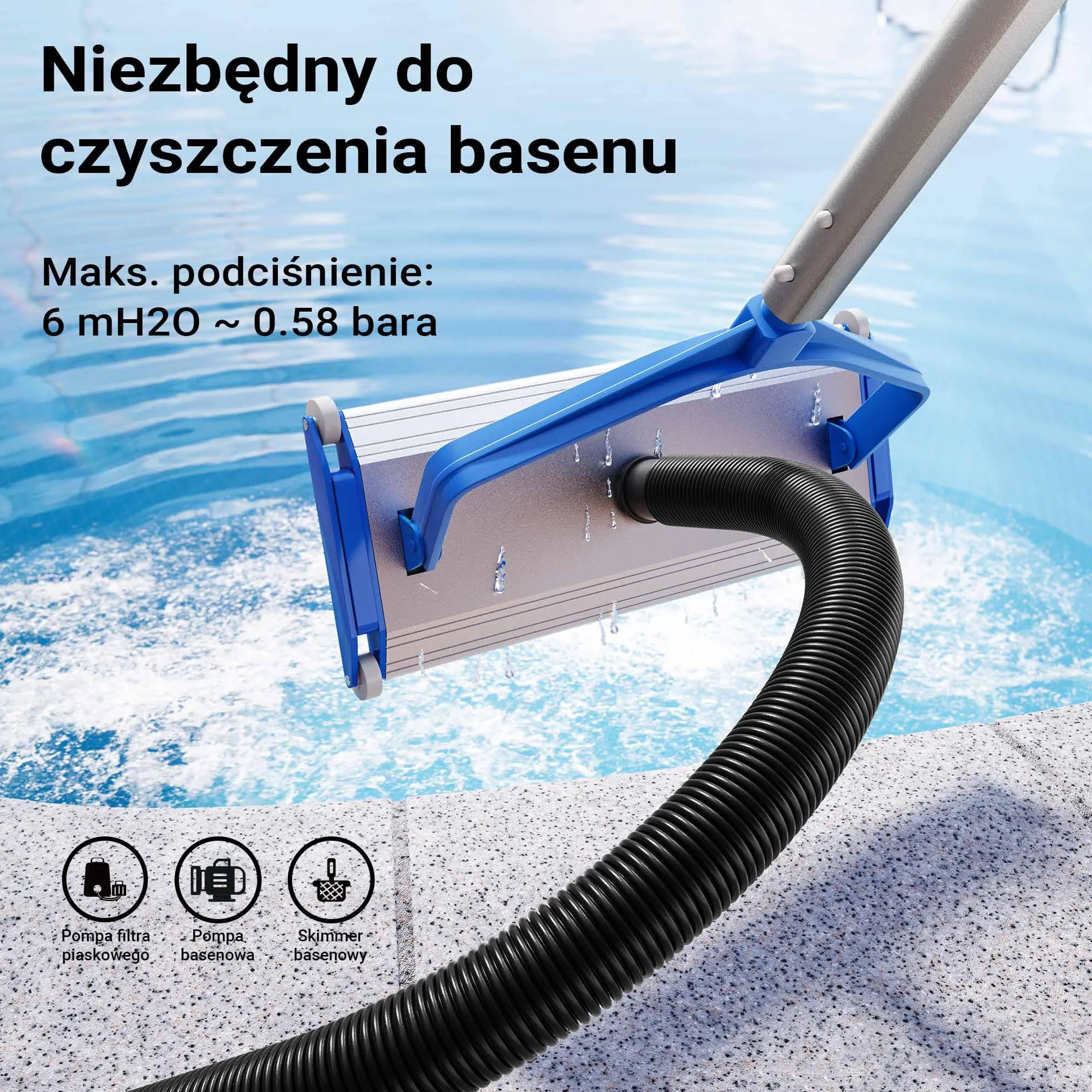 Wiltec Wąż do basenu o długości 9 m, Ø 32 mm czarny wąż ssący do pompy basenowej z mufami, wąż solarny - Made in EU