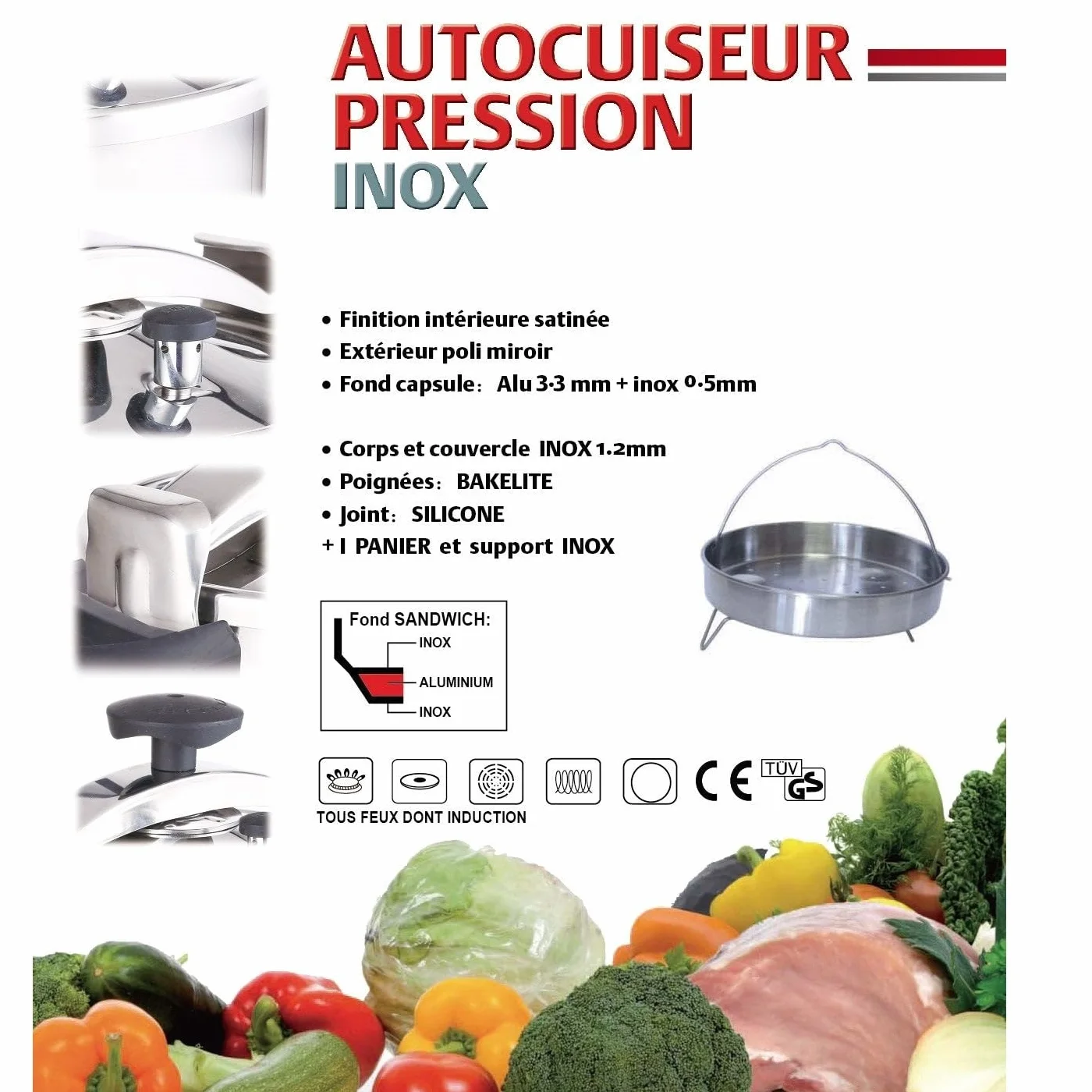 KITCHEN MOVE Szybkowar ze stali nierdzewnej Ø 22 cm, 6 l, z koszem do gotowania