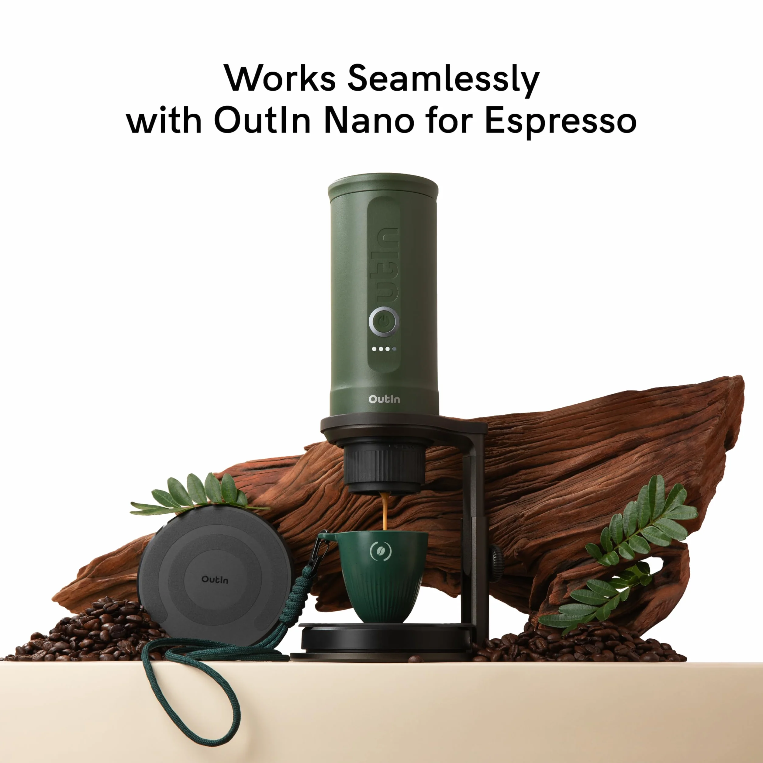 OutIn Kubek do Espresso, Wykonany z Fusów Kawy ze Smyczą, Mała Filiżanka 90 ml Idealna dla OutIn Nano