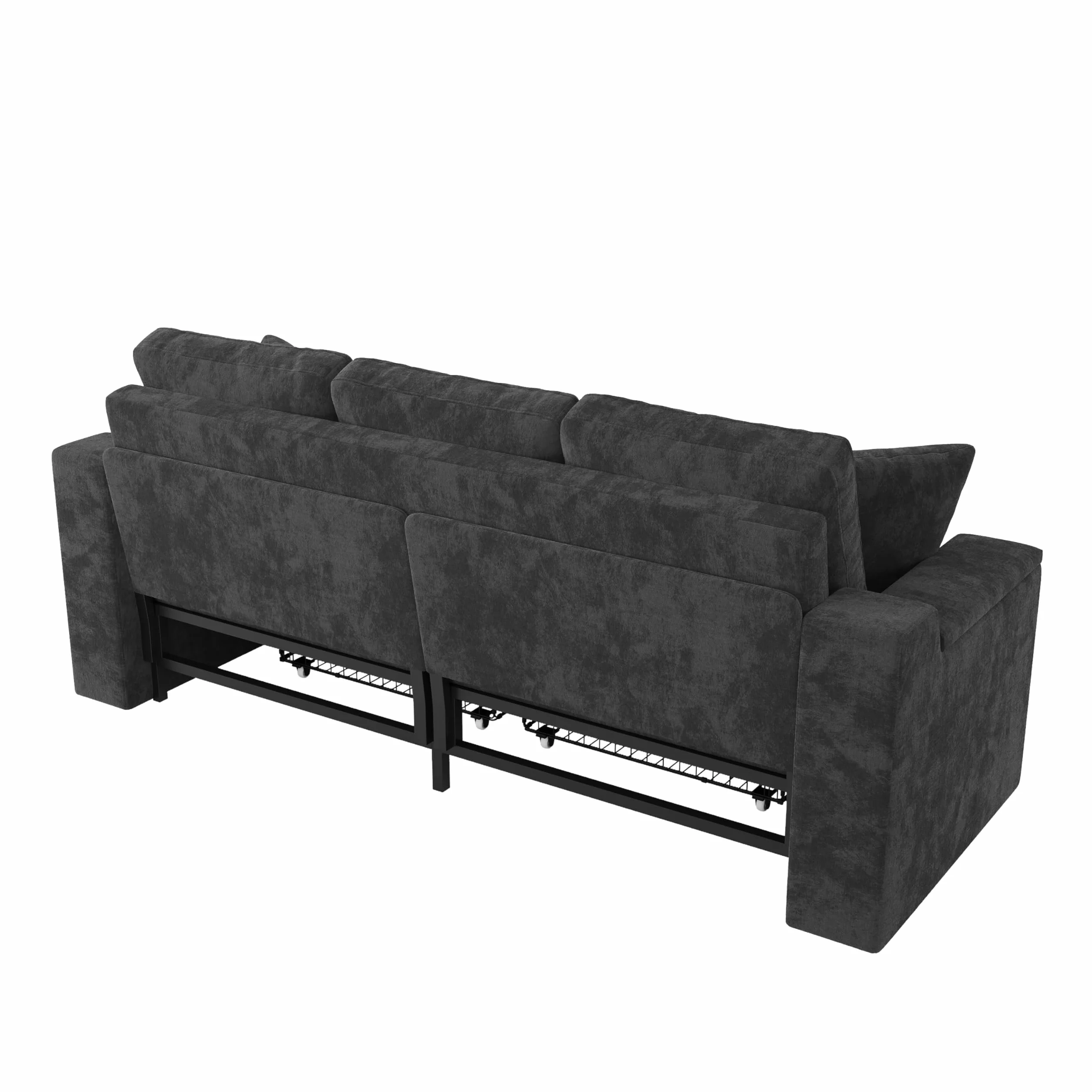 3-osobowa sofa 3 w 1 z funkcją spania, metalowa rama, miejsce do przechowywania, USB i podłokietniki, do salonu i sypialni, wielofunkcyjna, szara