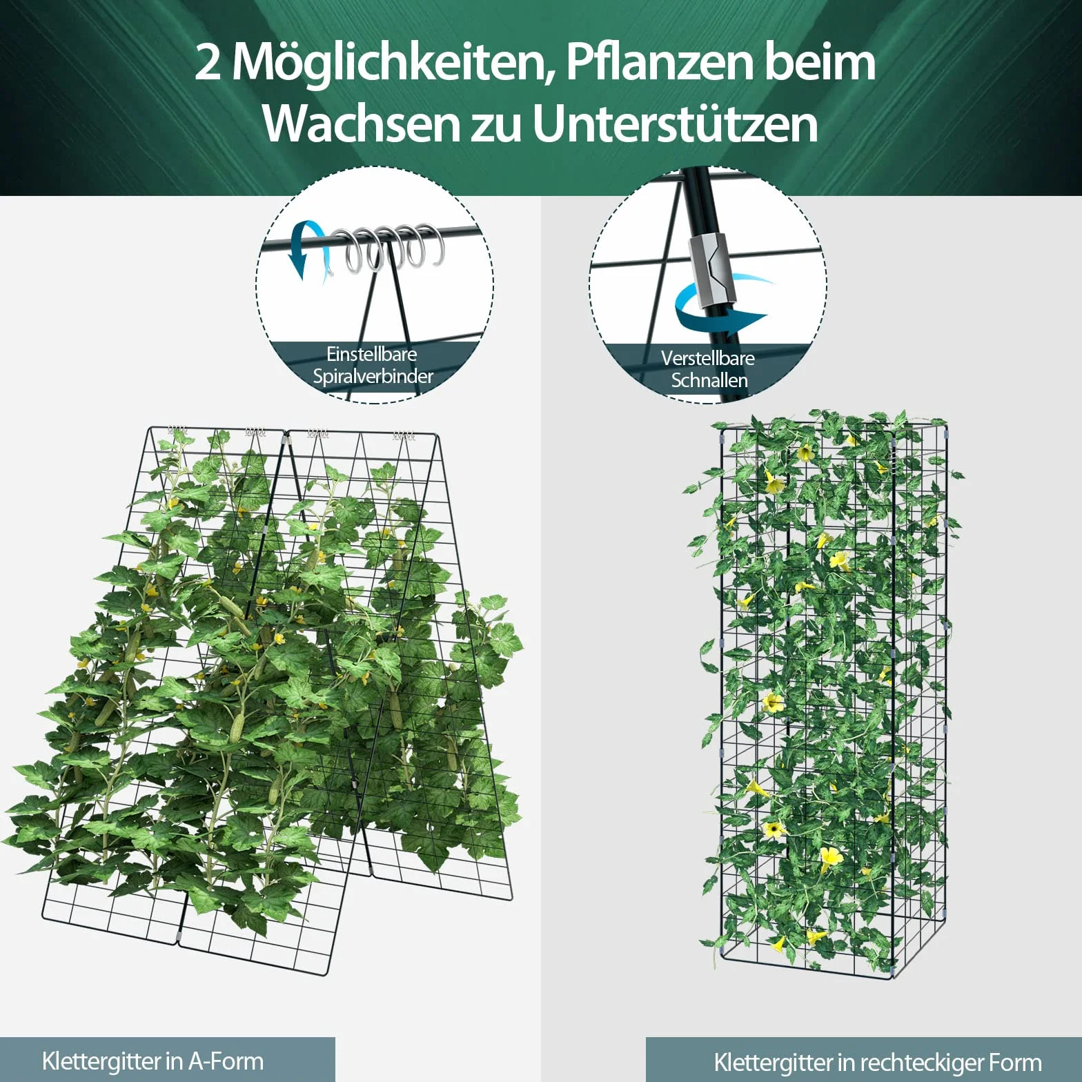 COSTWAY 8-częściowa kratka do roślin pnących z 12 opaskami kablowymi, 18 klipsów, 16 słupków do podłoża, metalowa pergola do roślin pnących