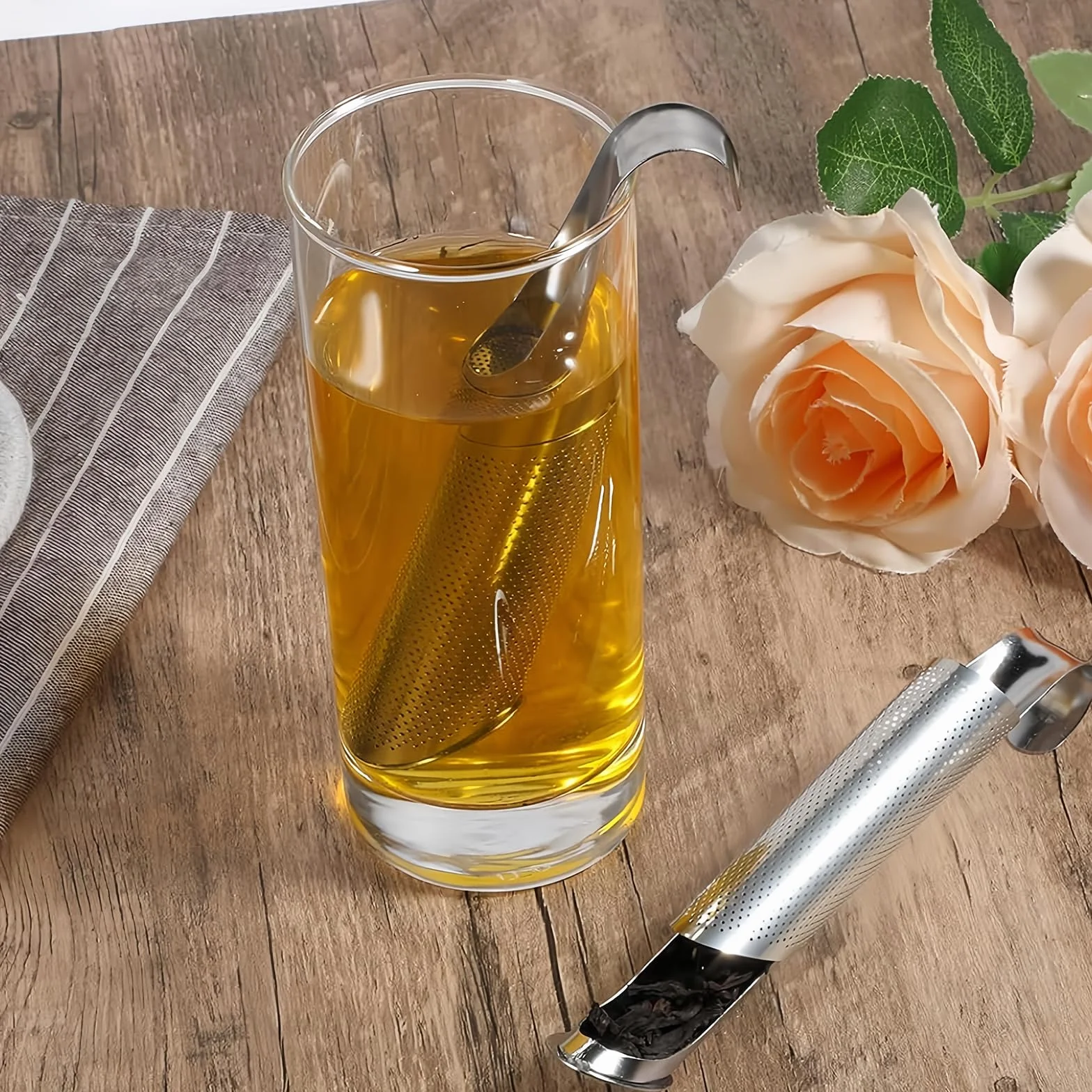 2 sztuki dyfuzor do herbaty ze stali nierdzewnej, filtr do herbaty sypkiej, filtr do herbaty o drobnych oczkach z uchwytem haczykowym, sitko do herbaty, ze stali nierdzewnej, do herbaty, róż, kawy