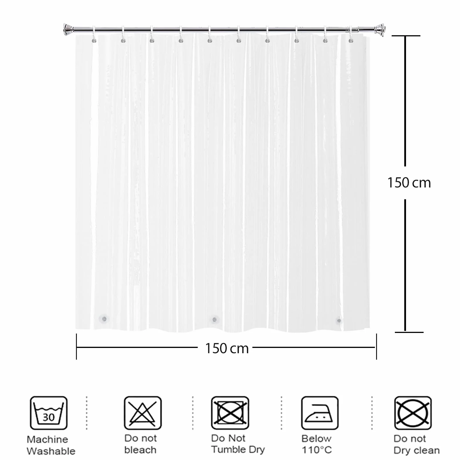 YISURE Zasłona prysznicowa, przezroczysta, krótka, wysokość 150 cm, krótsza zasłona prysznicowa, wodoszczelna, z magnetycznym obszyciem, szerokość 150 x wysokość 150 cm