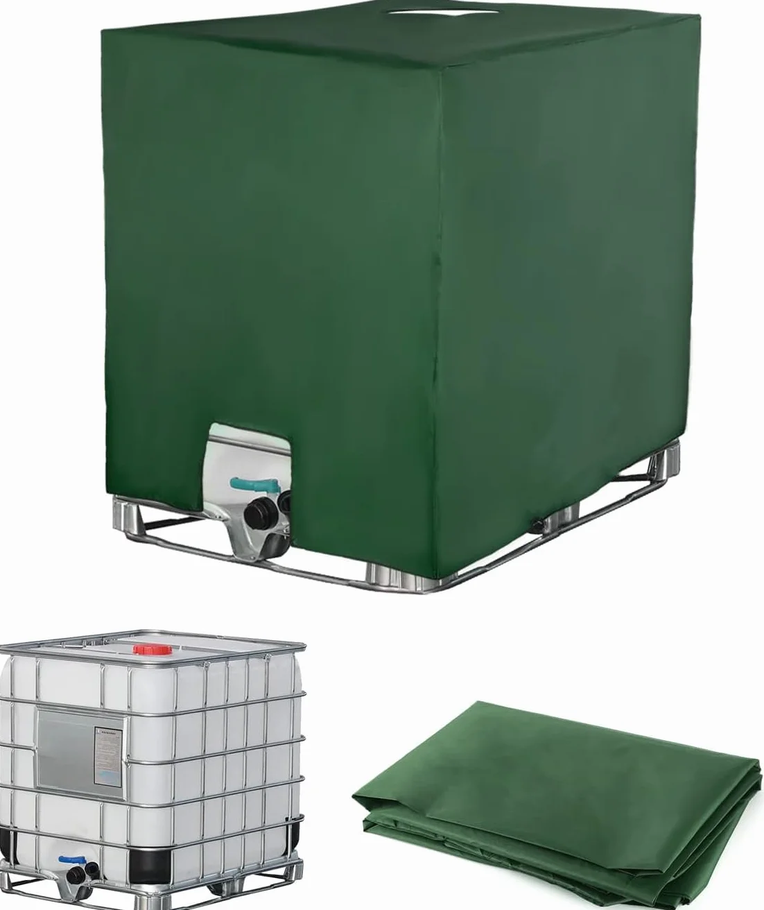 Pokrywa zbiornika IBC, akcesoria do beczek na deszczówkę do zbiornika na wodę 1000l, pokrywa pojemnika na zbiornik IBC, plandeka chroniąca przed promieniowaniem UV plandeka na zbiornik na wodę deszczową, pokrywa pokrywy IBC, 120 x 100 x 116 cm (zielony)