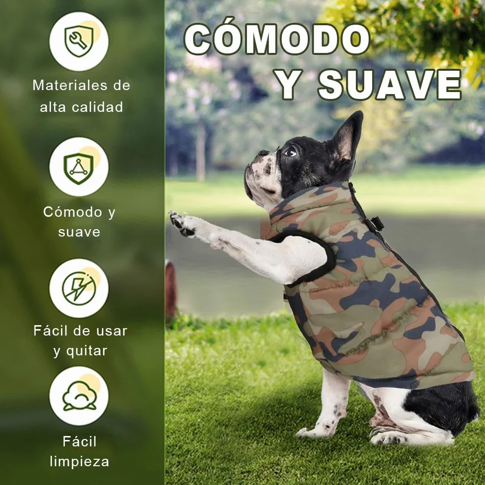 Voarge Pet Jacket Ciepła Kamizelka dla Małych Psów Zima z Zamkiem Błyskawicznym (M, kamuflaż)