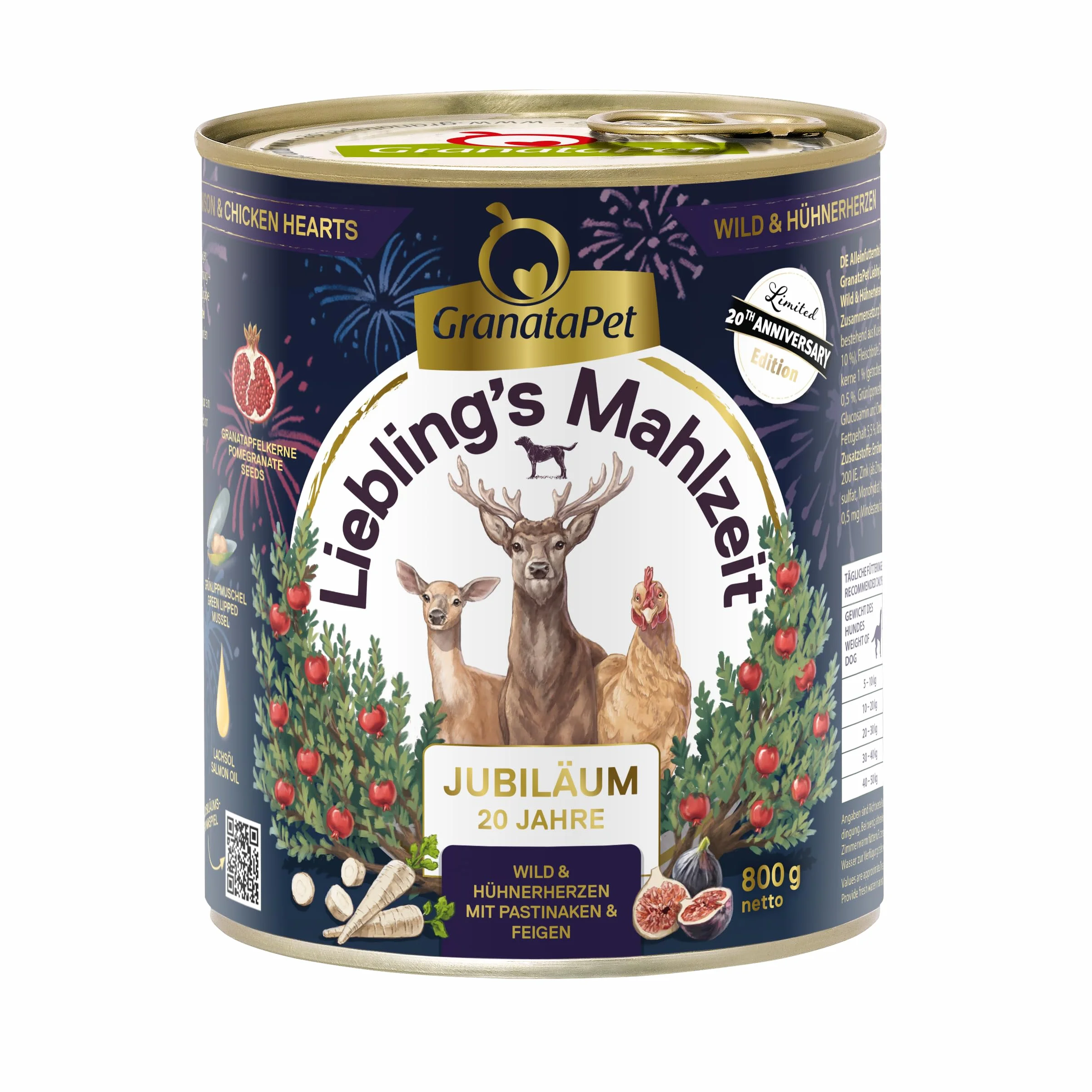 GranataPet Liebling's Mahlzeit Jubilee Edition Wild und kurze serce, mokra karma dla psów, karma dla psów bez zbóż i bez dodatków cukru, mieszanka paszowa pełnoporcjowa, 6 x 800 g