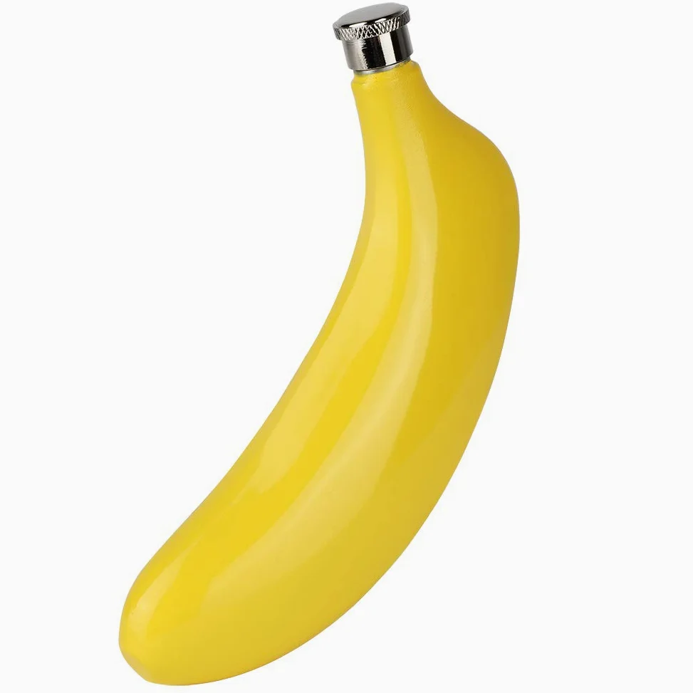 Kolba Biodrowa 5 Uncji na Likier, Likier Bananowy ze Skórką i Alkohol, Kolba z Owocami Tropikalnymi z Zakrętką ze Stali Nierdzewnej, Butelka z Alkoholem w Kształcie Banana i Whisky z Lejkiem