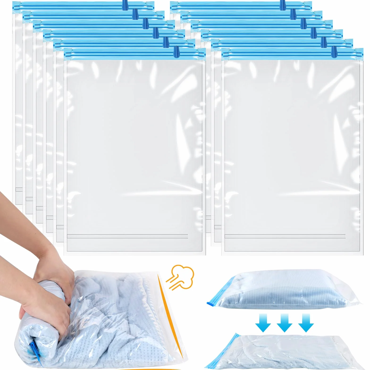 Dntorx Worki próżniowe na ubrania, 12 sztuk, 40 x 60 cm, worki próżniowe do ubrań, worki próżniowe, do wielokrotnego użytku, nie wymaga pompy próżniowej