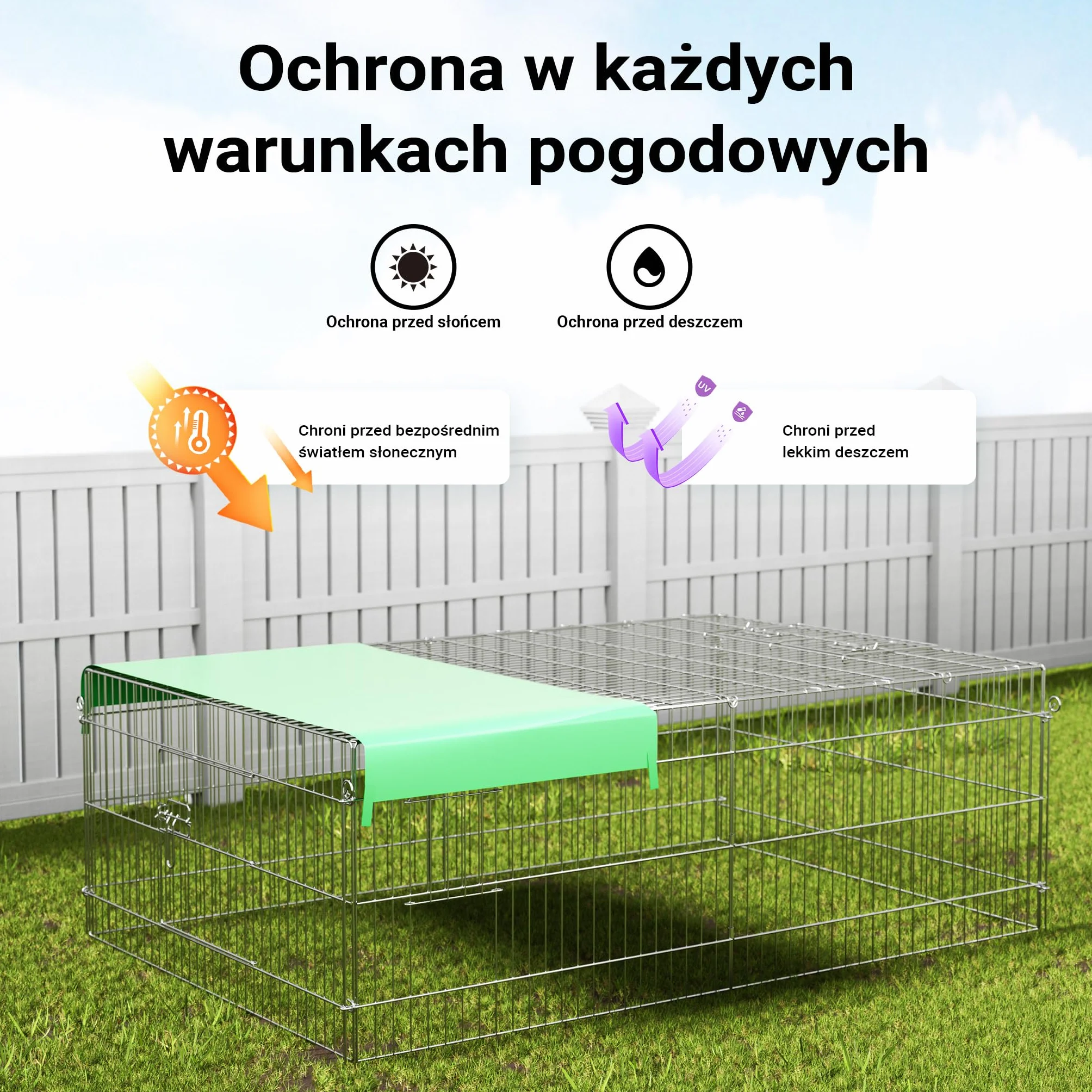 Wybieg dla małych zwierząt 216x116x65cm klatka z blokadą przed ucieczką i osłoną przeciwsłoneczną