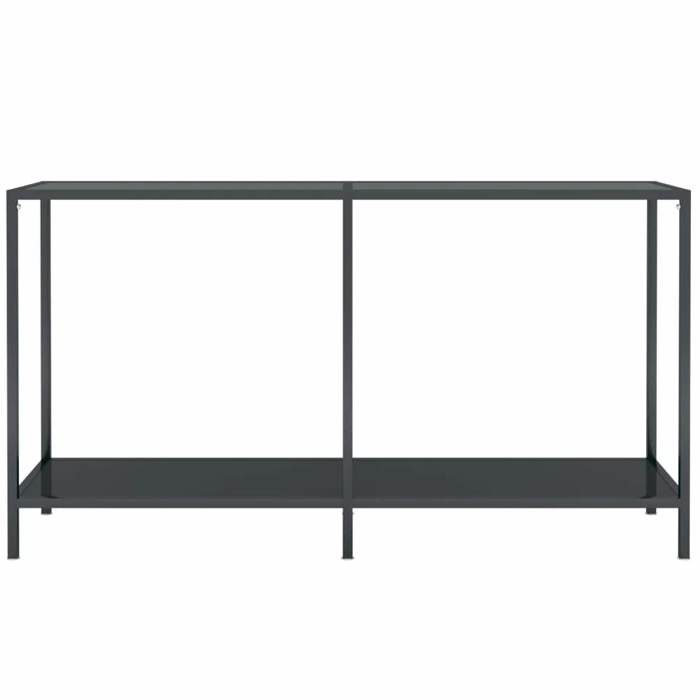 Czarny stolik konsolowy 140 x 35 x 75,5 cm ze szkła hartowanego i stali malowanej proszkowo, solidny stolik pomocniczy z półką do przechowywania, łatwy do czyszczenia