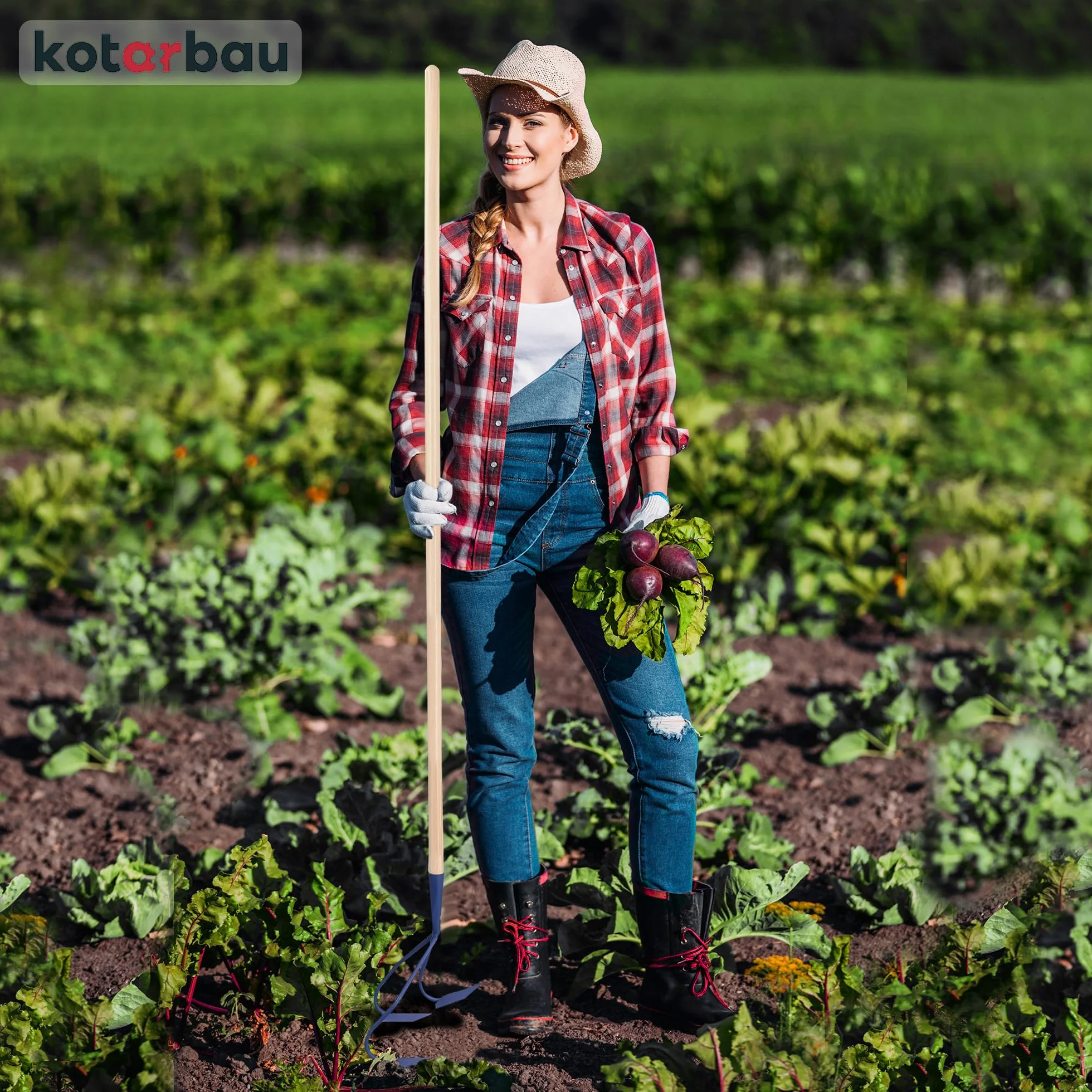 KOTARBAU® Ręczny kultywator z 3 zębami i ostrzami z drewnianym trzonkiem, 170 cm, do chwastów, narzędzie ogrodowe do pielęgnacji ogrodu, kultywator, pług ręczny, akcesoria ogrodowe
