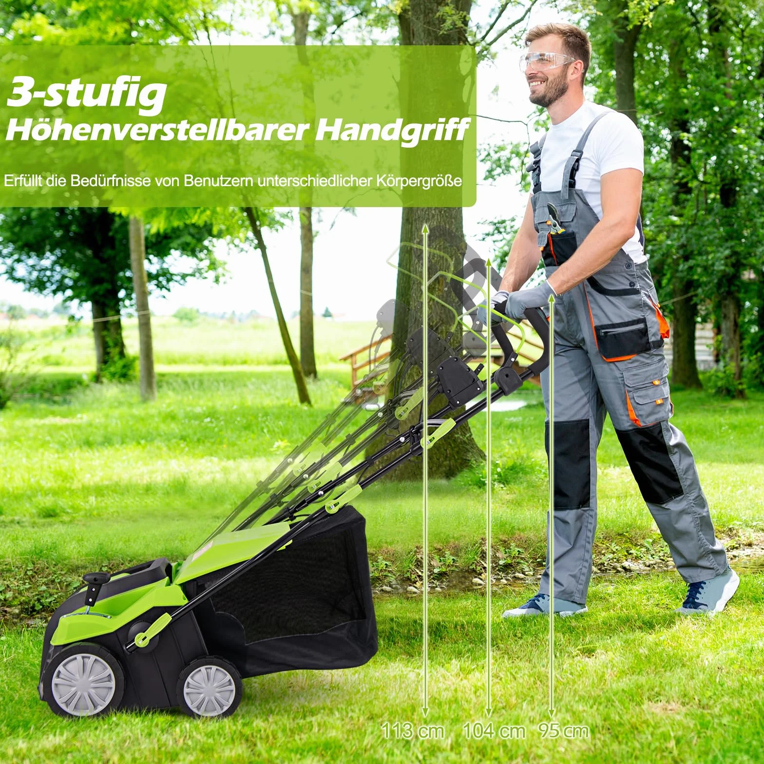 GOPLUS Elektryczny wertykulator 2 w 1, wertykulator trawnika o mocy 2000 W, szerokość robocza 40 cm, 3-stopniowa regulacja wysokości, 5 stopni głębokości roboczej, kosz na trawnik 55 l, do pielęgnacji