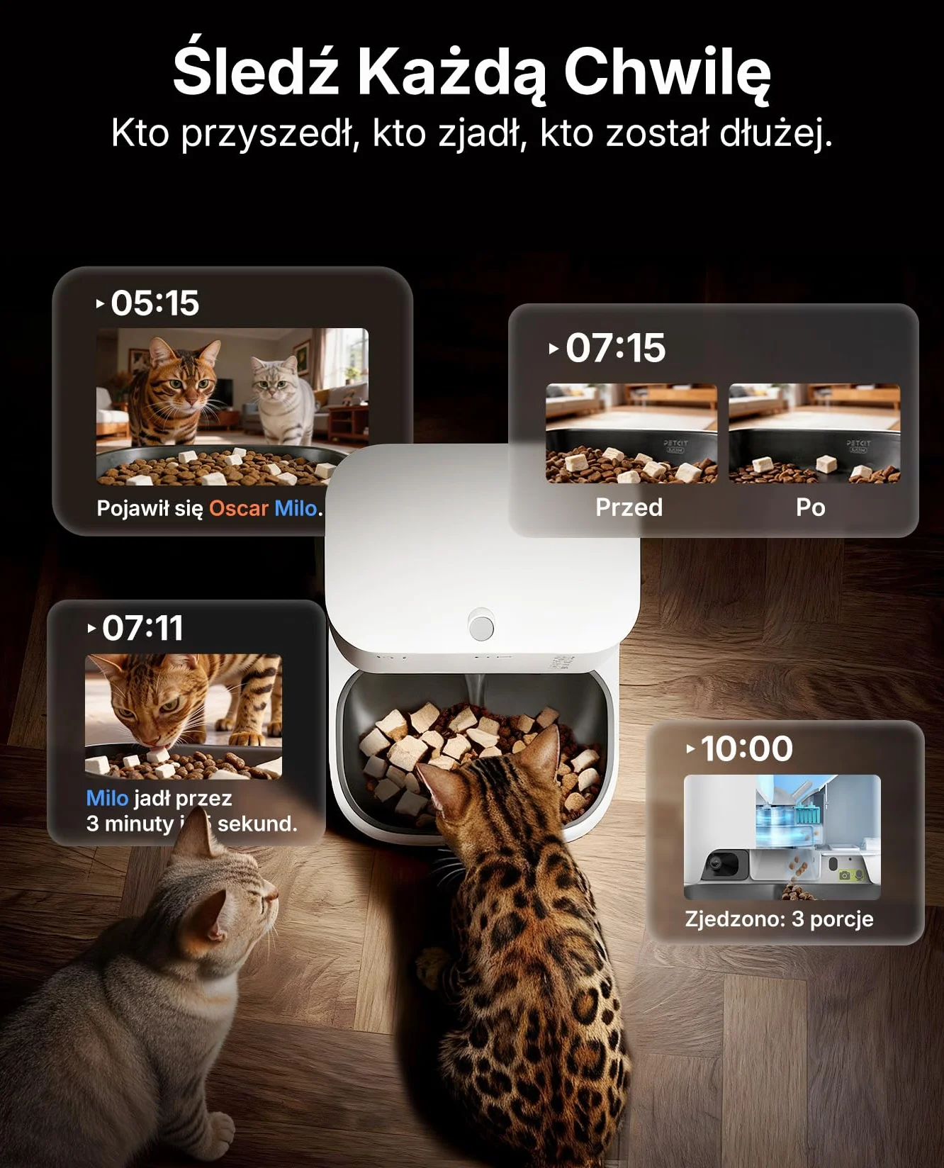 PETKIT Automatyczny Dozownik Karmy dla Kota z Kamerą 2.4G 5GHz WiFi 1080P HD Podwójny Lejek 5L