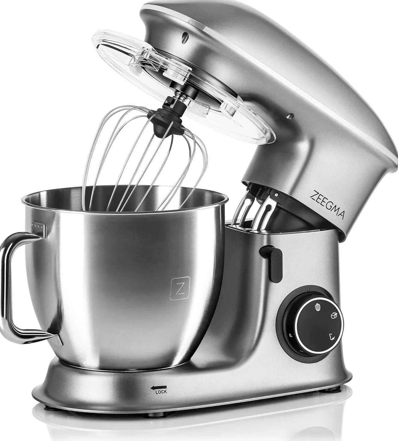 ZEEGMA Planeet Chef robot kuchenny, maszyna do ugniatania ciasta 1500 W, wielofunkcyjny robot do ciasta, miska z uchwytem ze stali nierdzewnej 6,5 l, 6 stopni prędkości, 3 mieszadła w zestawie