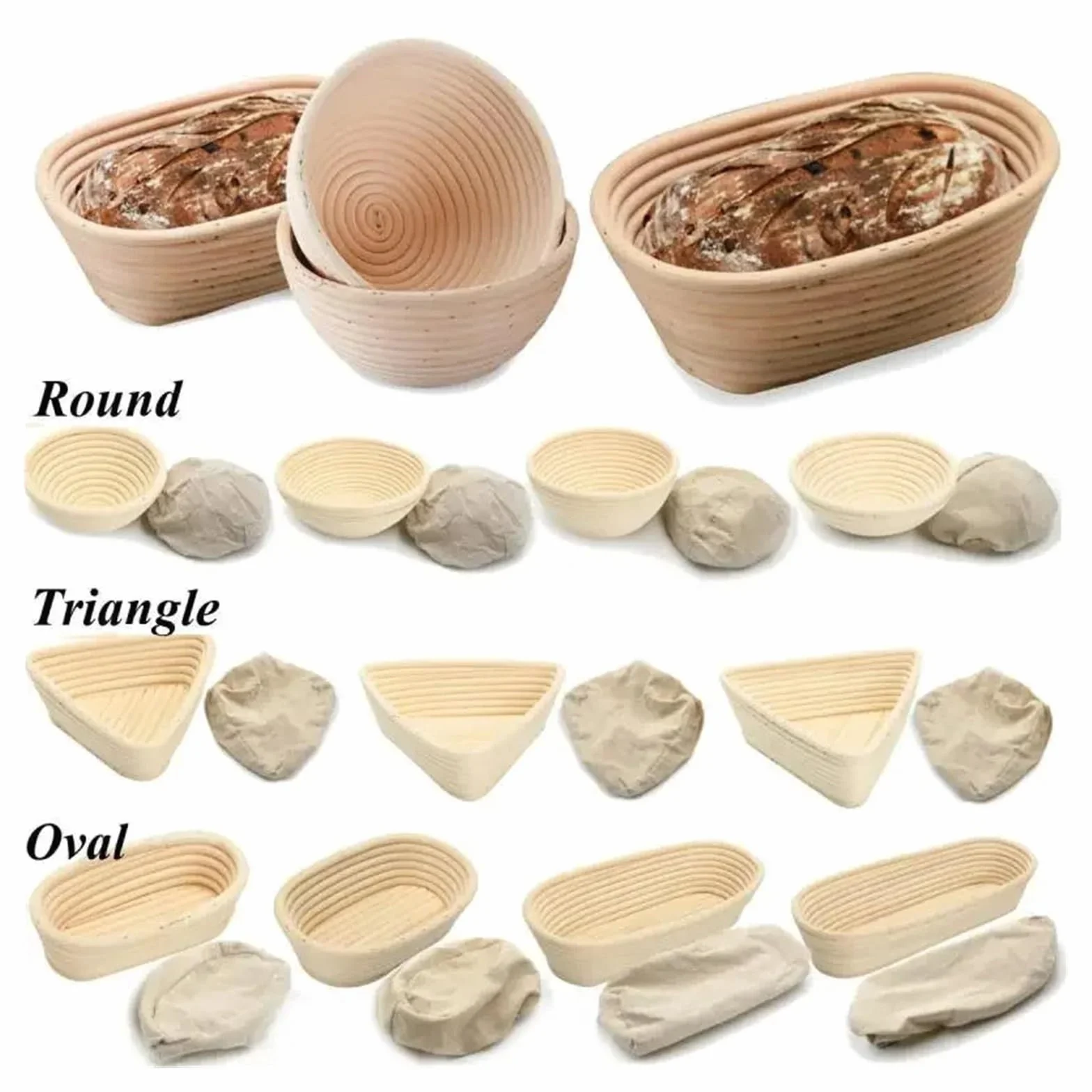 1 szt. Owalny/kołowy/trójkątny koszyk na chleb z rattanu i wikliny do fermentacji ciasta, narzędzie kuchenne chleba(Oval 35X14X7.5)