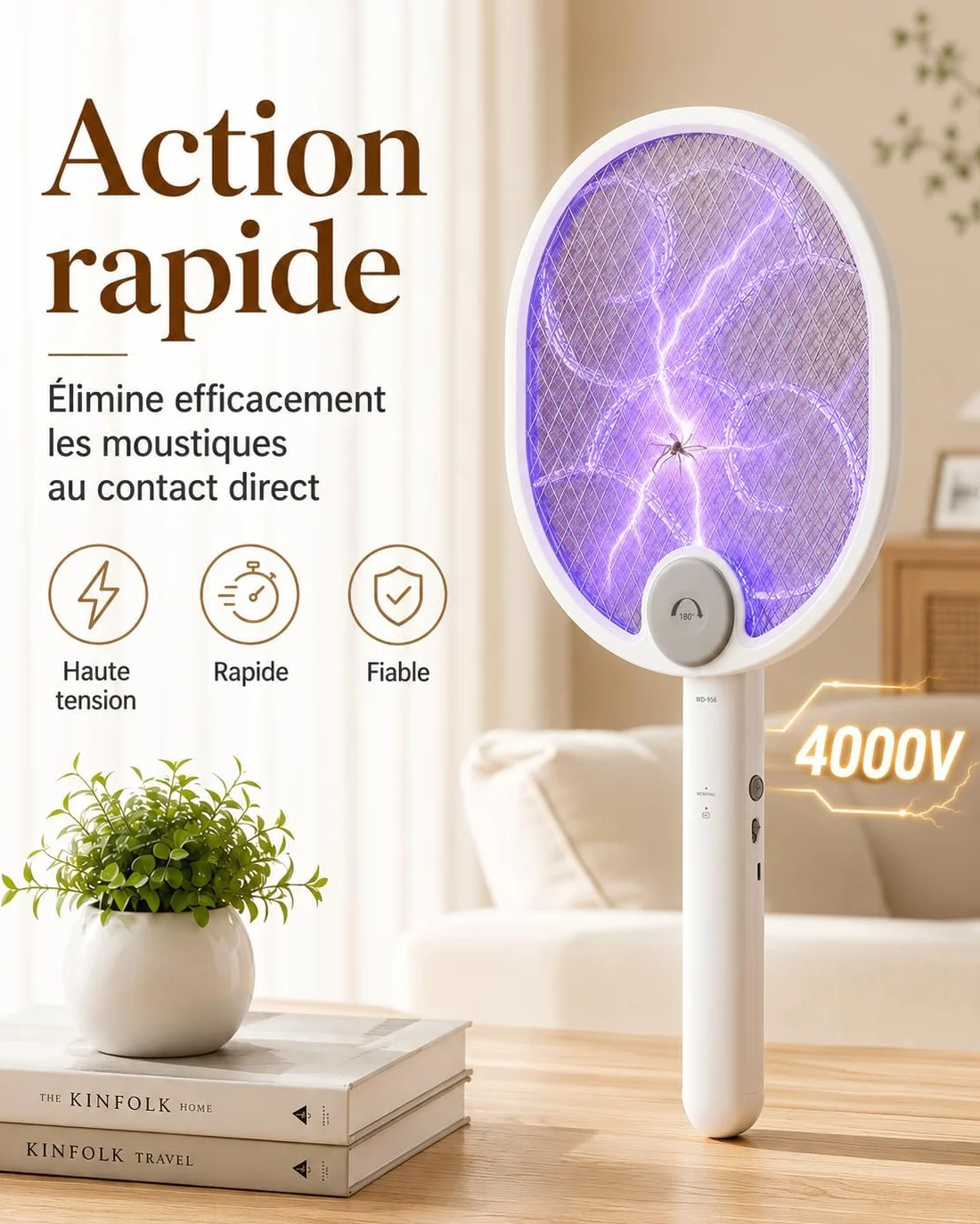 WOCVRYY 3 w 1 Elektryczna Packa na Muchy 4000V USB 1500mAh z Akumulatorem UV z Siatką Zabezpieczającą, Odpowiednia do Użytku Wewnątrz i na Zewnątrz Budynków
