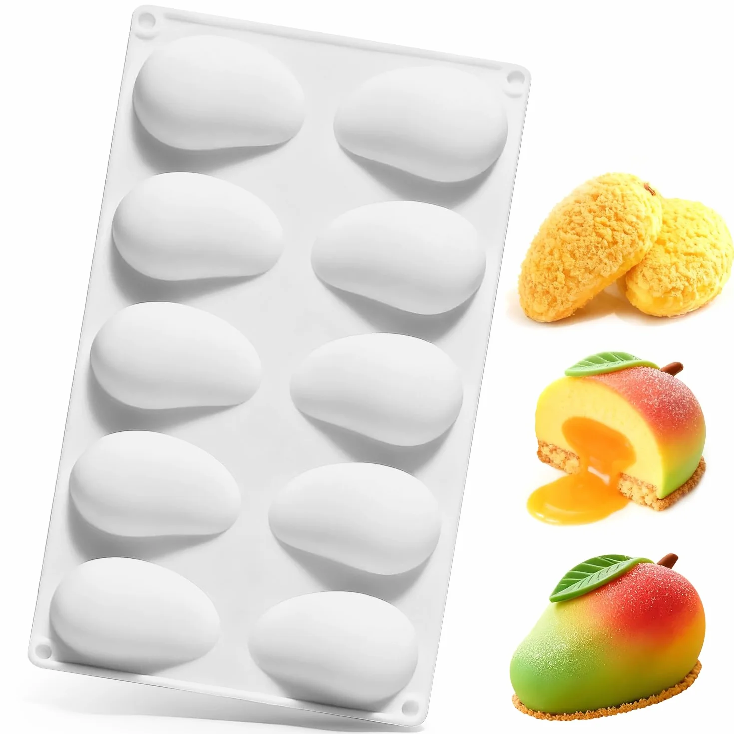 Silikonowa forma do mango, 10 otworów, 3D, mango, do samodzielnego wykonania, ciast, musów, deserów, puddingów