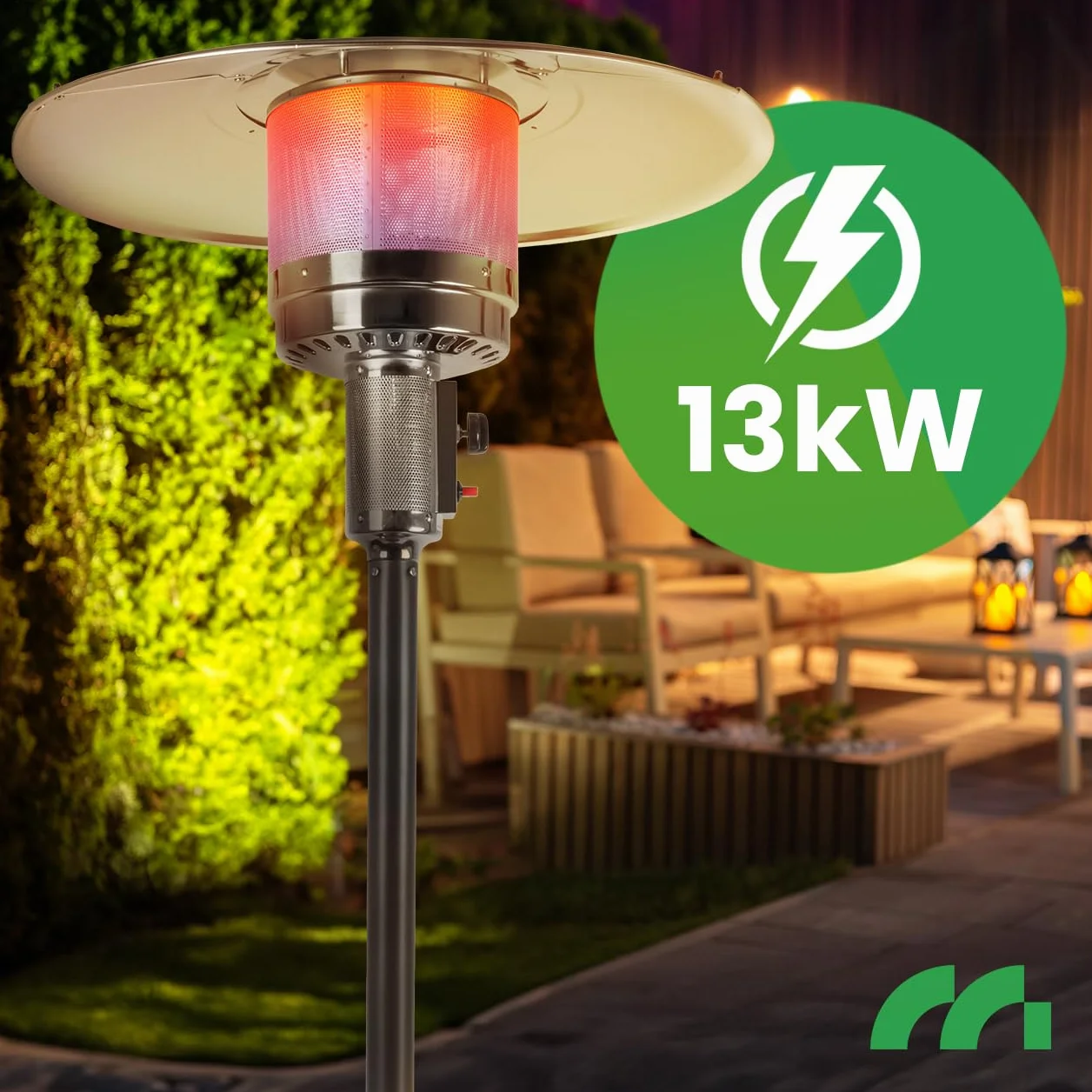 MalTec Grzejnik gazowy parasol 13 kW taras ZONE GH155 wysokość 220 cm osłona wąż stalowy