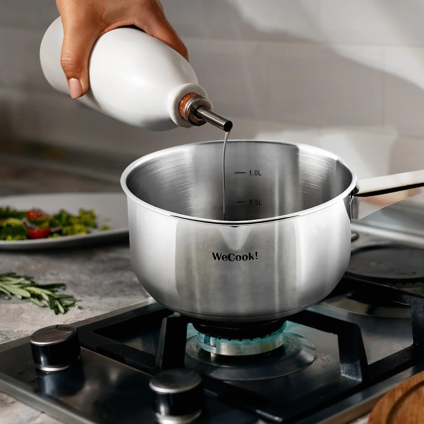 Wecook! Rondel 12 cm, mały, mały garnek indukcyjny 0,7 l, stal nierdzewna, możliwość układania w stos, na małe porcje, do gospodarstwa domowego