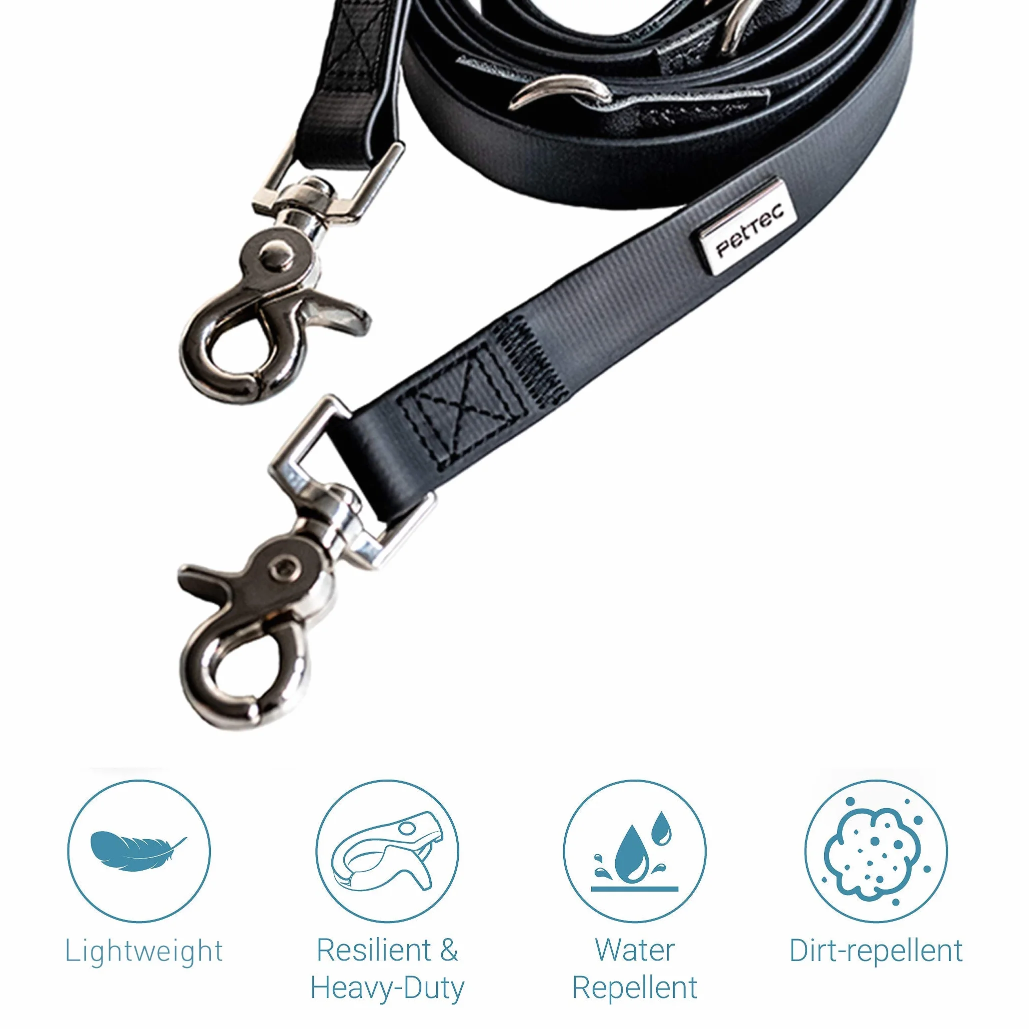 PetTec smycz dla psa 2m smycze dla psów do 60 kg, lekka smycz treningowa/smycz trekkingowa regulowana z TRIOFLEX (podobnne), wodoodporny, smycz dla psa (czarny)