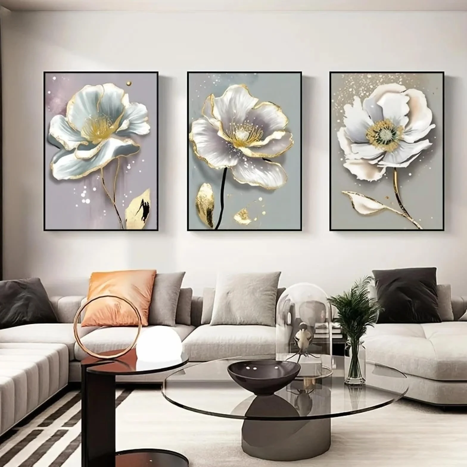 XINBAO Sztuka abstrakcyjna Splash złota farba kwiaty płótno obraz ścienny HD wydruki plakaty nordycki minimalizm do salonu dekoracja domu 80 x 110 cm x 3 bez ramy
