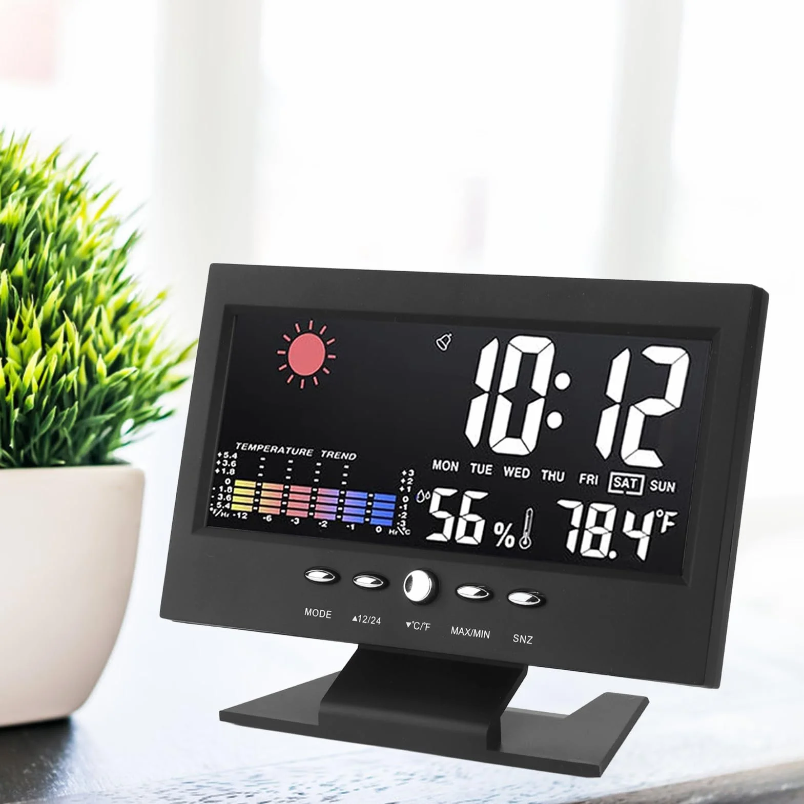 Qcwwy Radio, Zegar, Pogoda Elektroniczny Budzik z Wyświetlaczem, Abs Stacje Pogodowe, Lustro, Czarny Zegar do Sypialni, Zegar do Pokoju Domowego, Uchwyt, Wyświetlacz, Monitorowanie Pogody