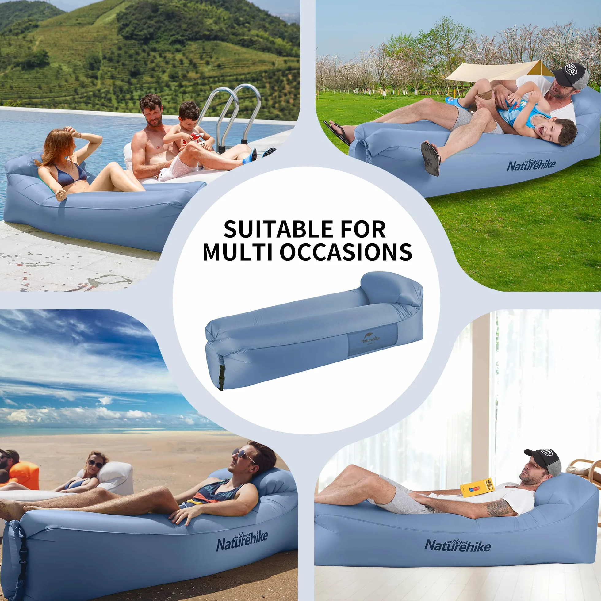 Naturehike Nadmuchiwany rozkładany fotel, wodoodporna nadmuchiwana sofa z przenośnym plecakiem, nadmuchiwane łóżko do kempingu, basenu (niebieski)