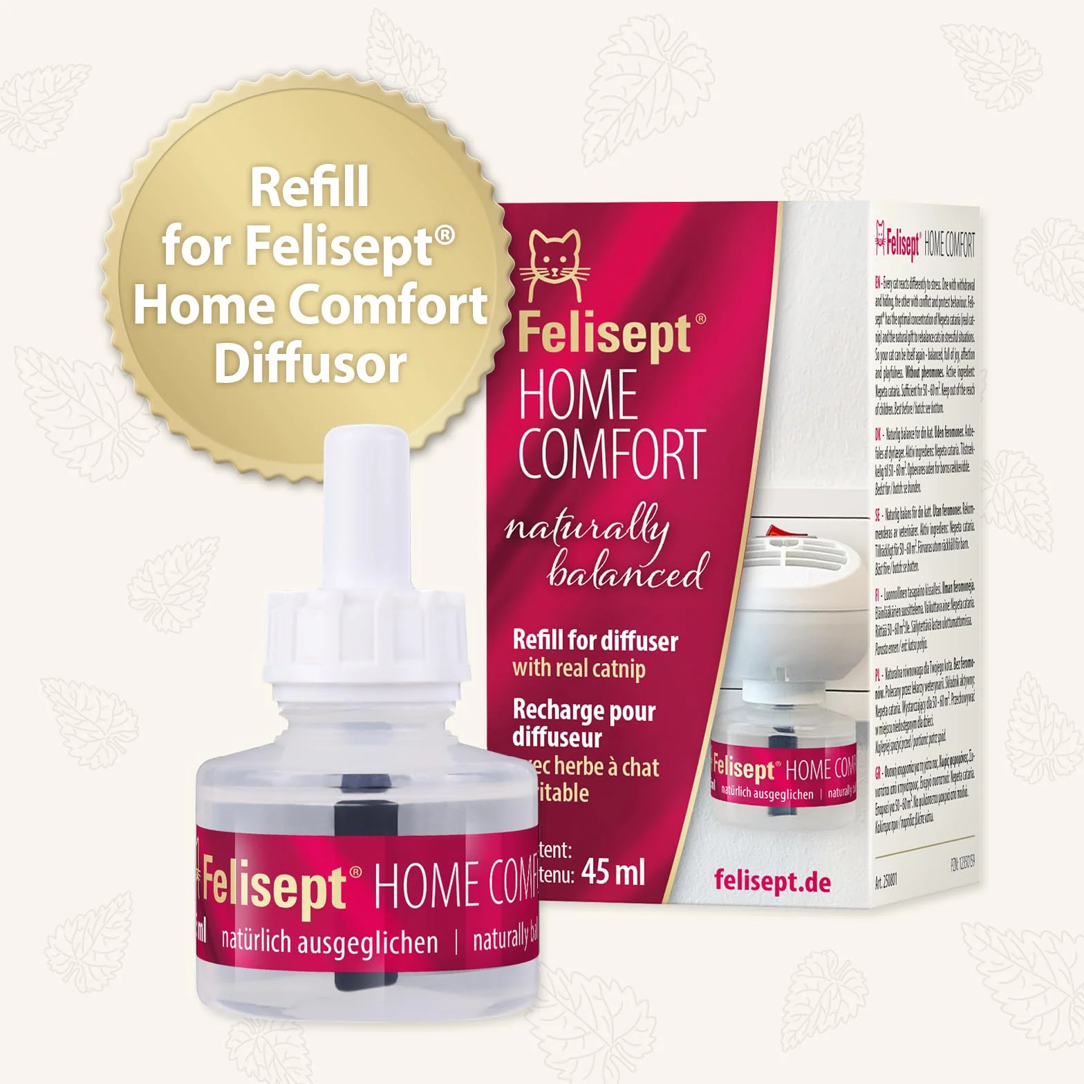 Felisept Home Comfort Butelka do uzupełniania 45ml - Z Naturalną Kocimiętką - Środek Relaksujący, Uspokajający Dla Kotów - Polecany Przez Weterynarzy