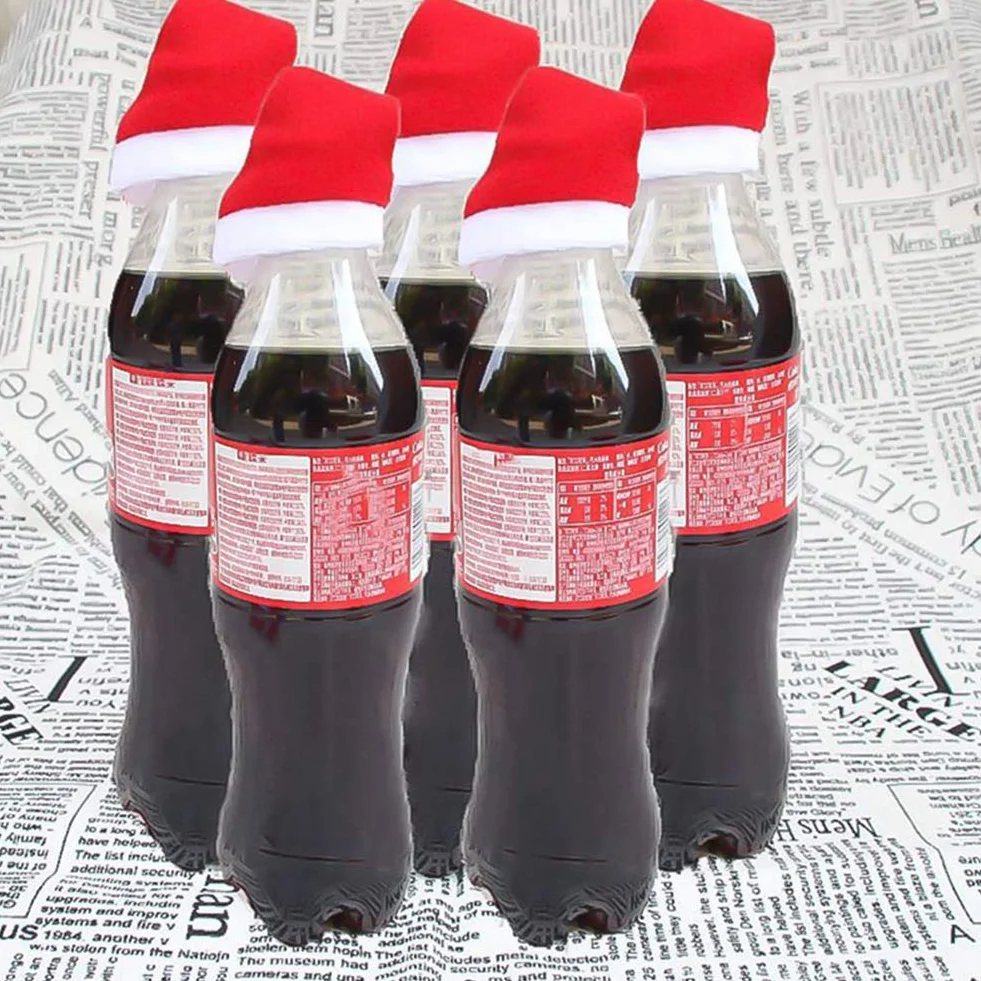 Mini Czapka Bożonarodzeniowa, 30 Sztuk Czapek Świętego Mikołaja na Filiżanki, Zastawę Stołową, Butelki, DIY Dekoracje na Święta, Imprezę, Kolację, Stół, Dekoracje Domowe, Pokrywy na Cukierki dla