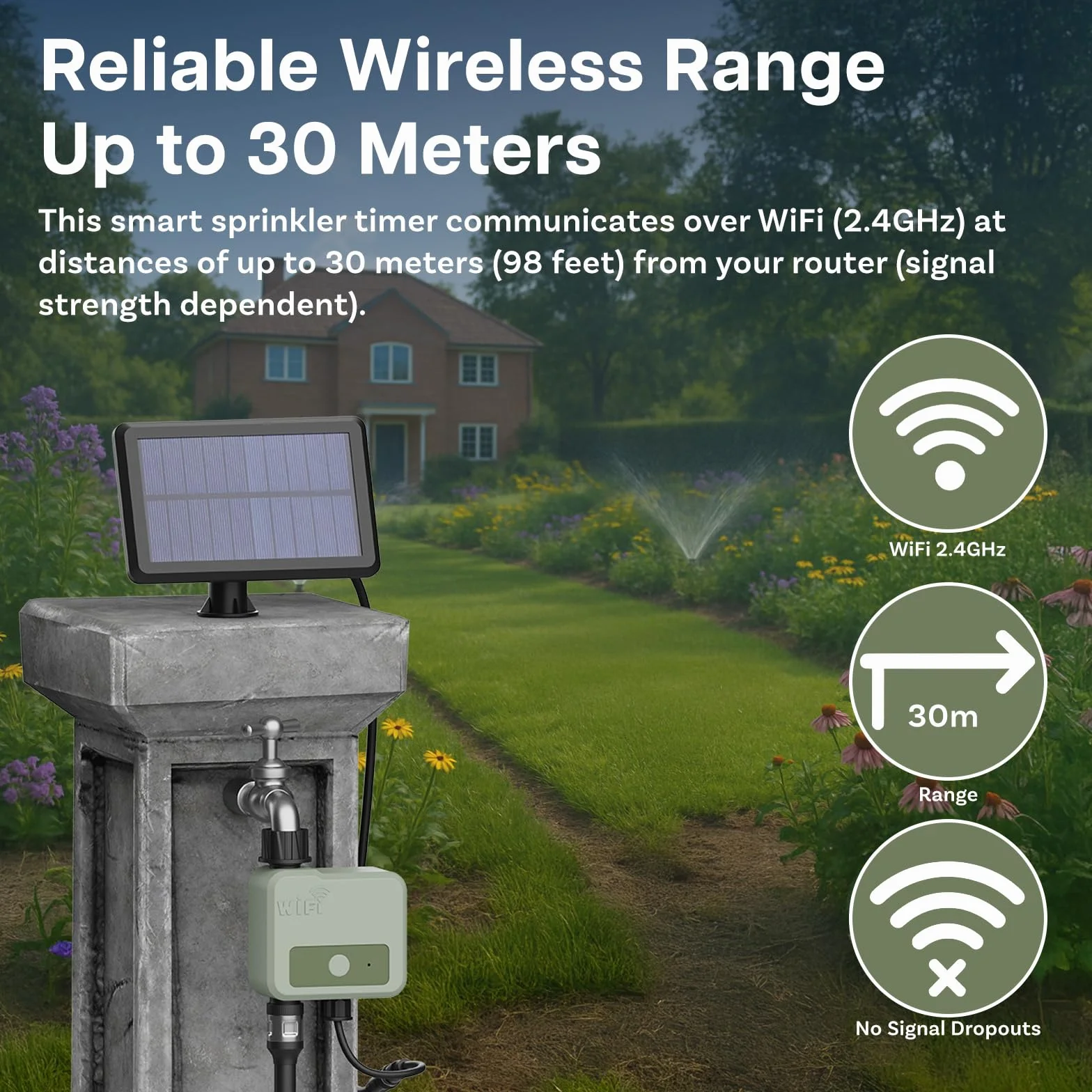 Smart WiFi Programator Nawadniania firmy MMOBIEL – Cyfrowy Timer Zasilany Solarnie i USB - Zasięg Bezprzewodowy 30m, Programowanie Automatyczne, Wodoodporny, Opóźnienie Deszczu - Łatwa Instalacja